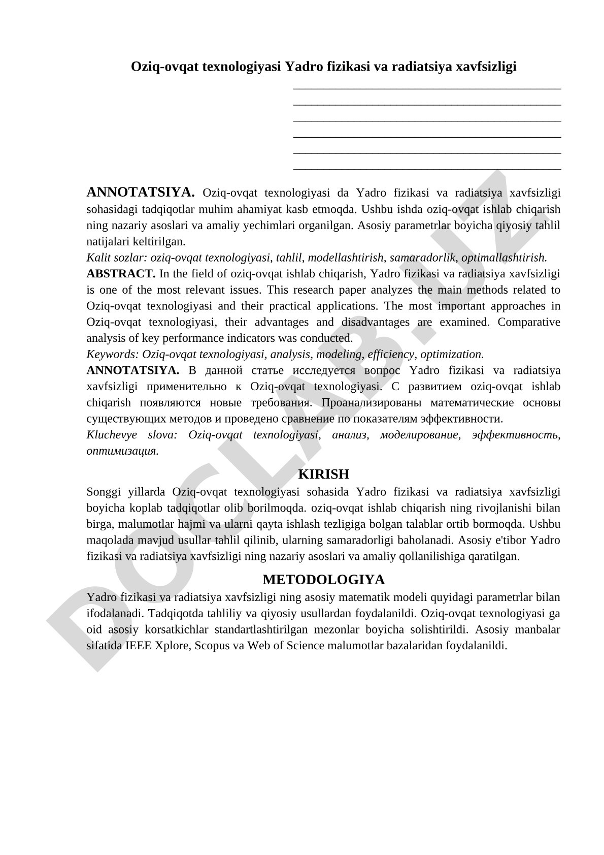 Oziq-ovqat texnologiyasi Yadro fizikasi va radiatsiya xavfsizligi