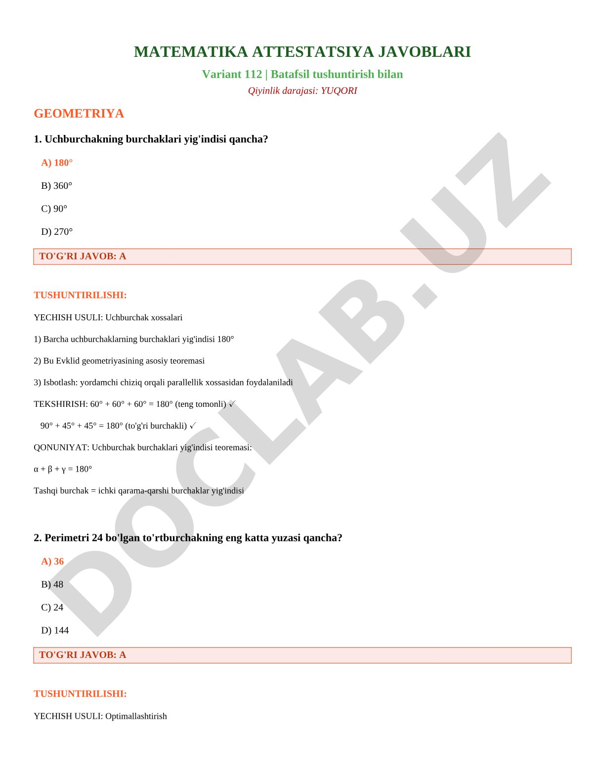 Matematika attestatsiya 112-variant javoblari