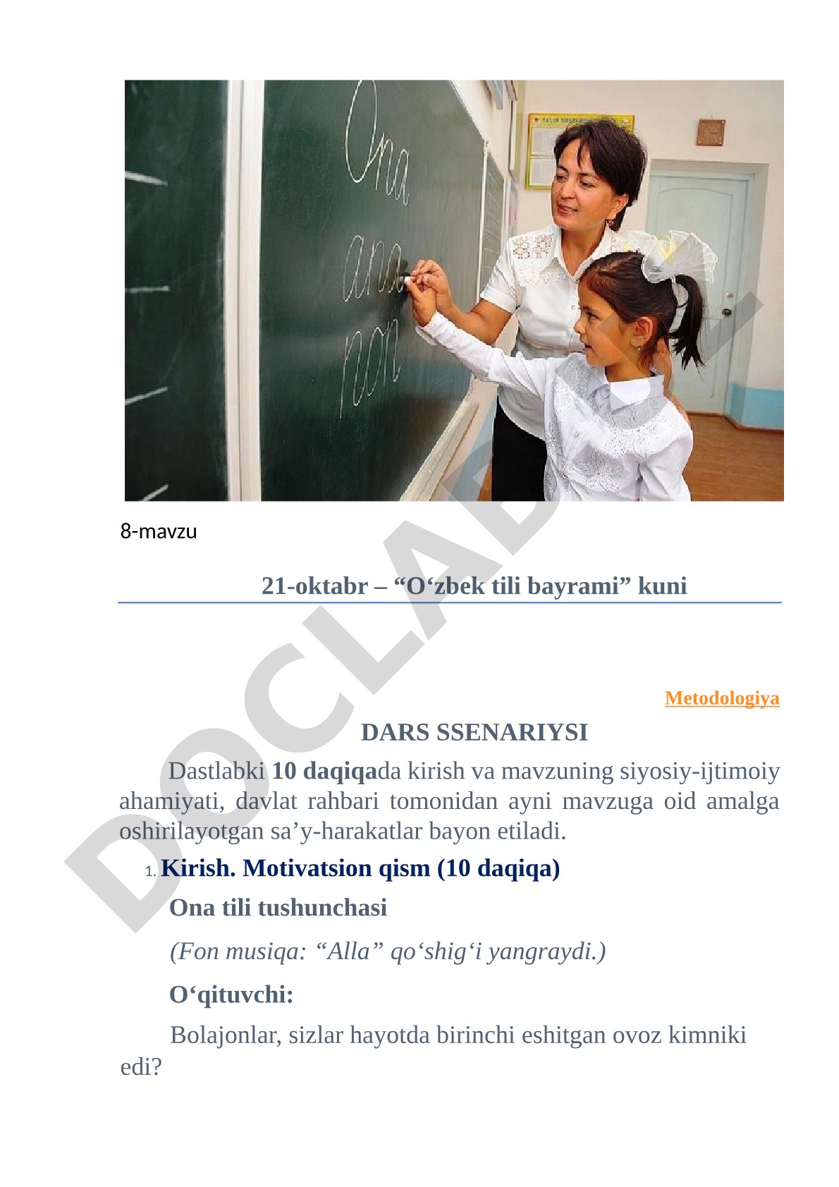 O‘zbek tili bayrami kuni dars ssenariysi