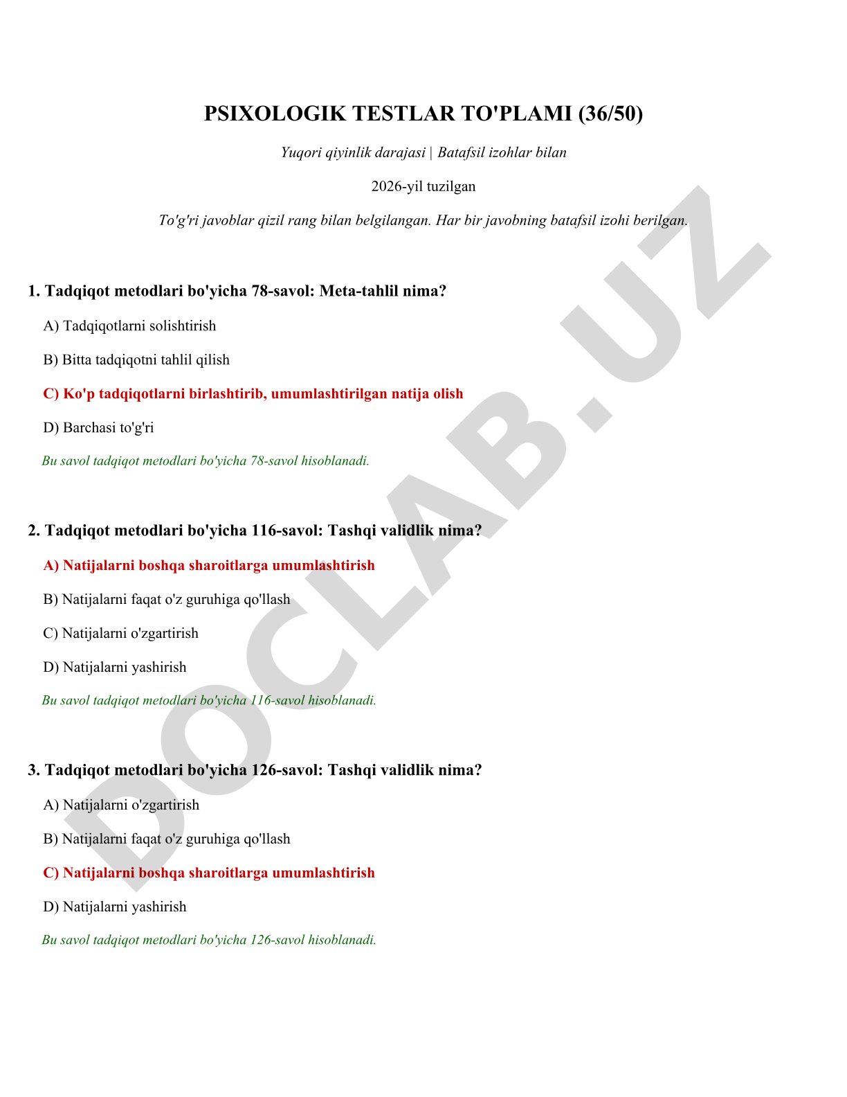 Psixologik testlar to'plami yuqori qiyinlik darajasi