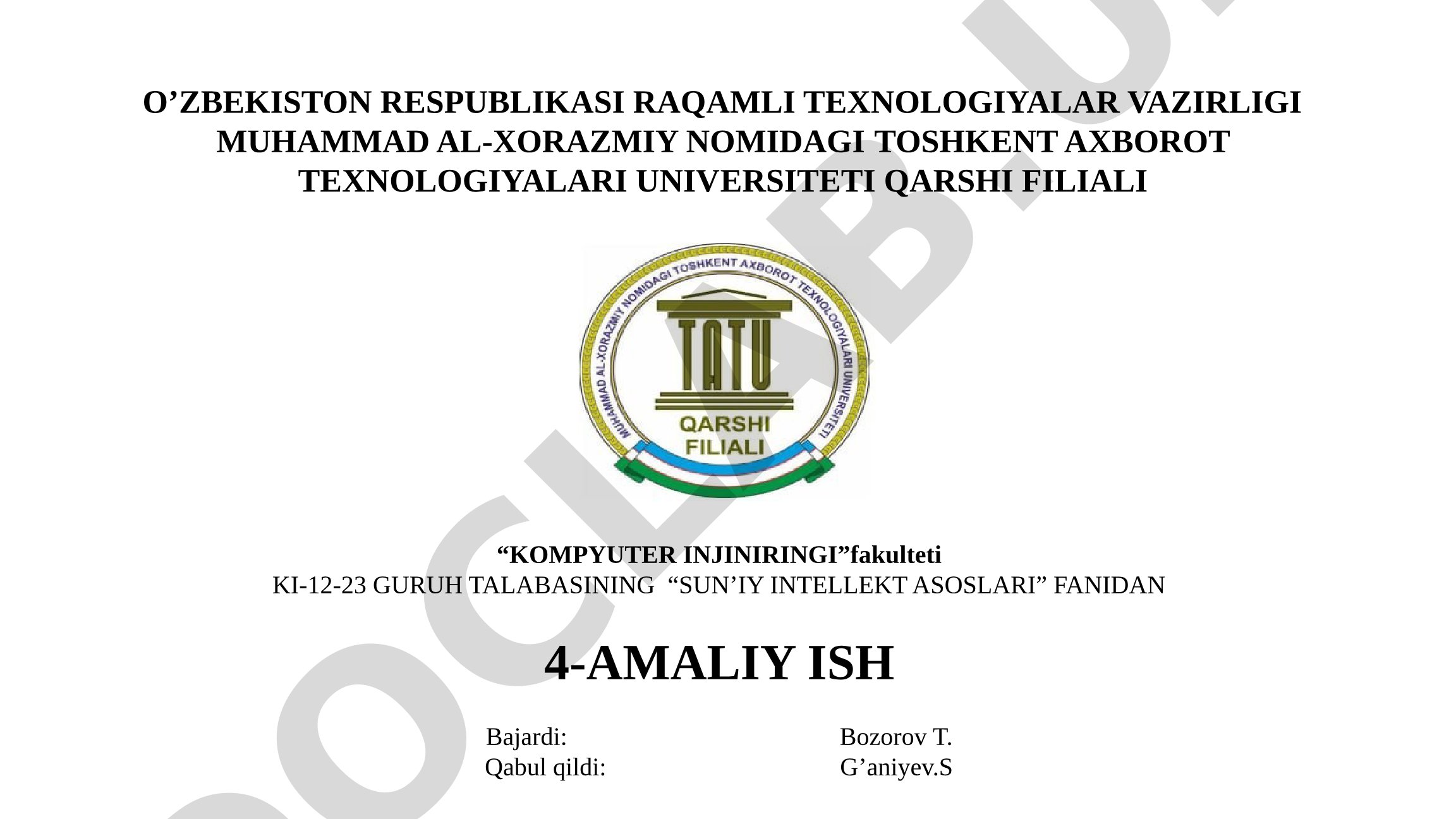 Chuqur O'qitish Algoritmlari