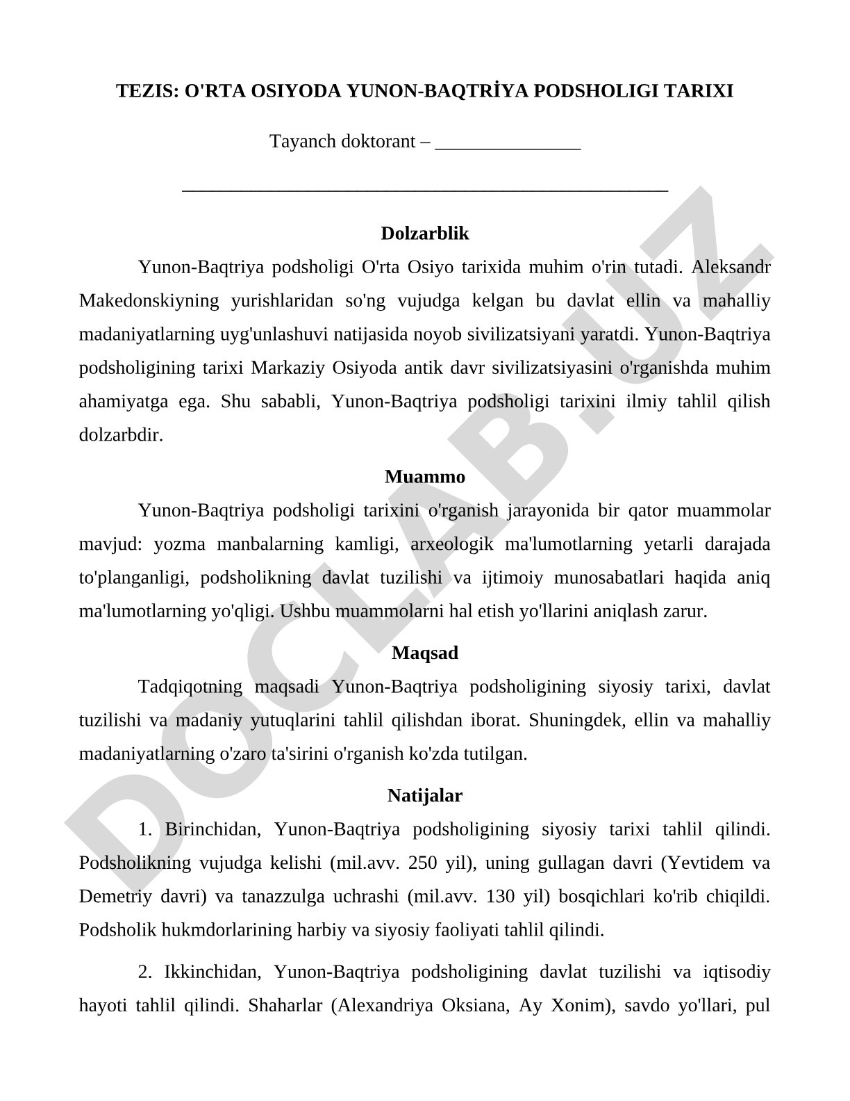 O'RTA OSIYODA YUNON-BAQTRİYA PODSHOLIGI TARIXI