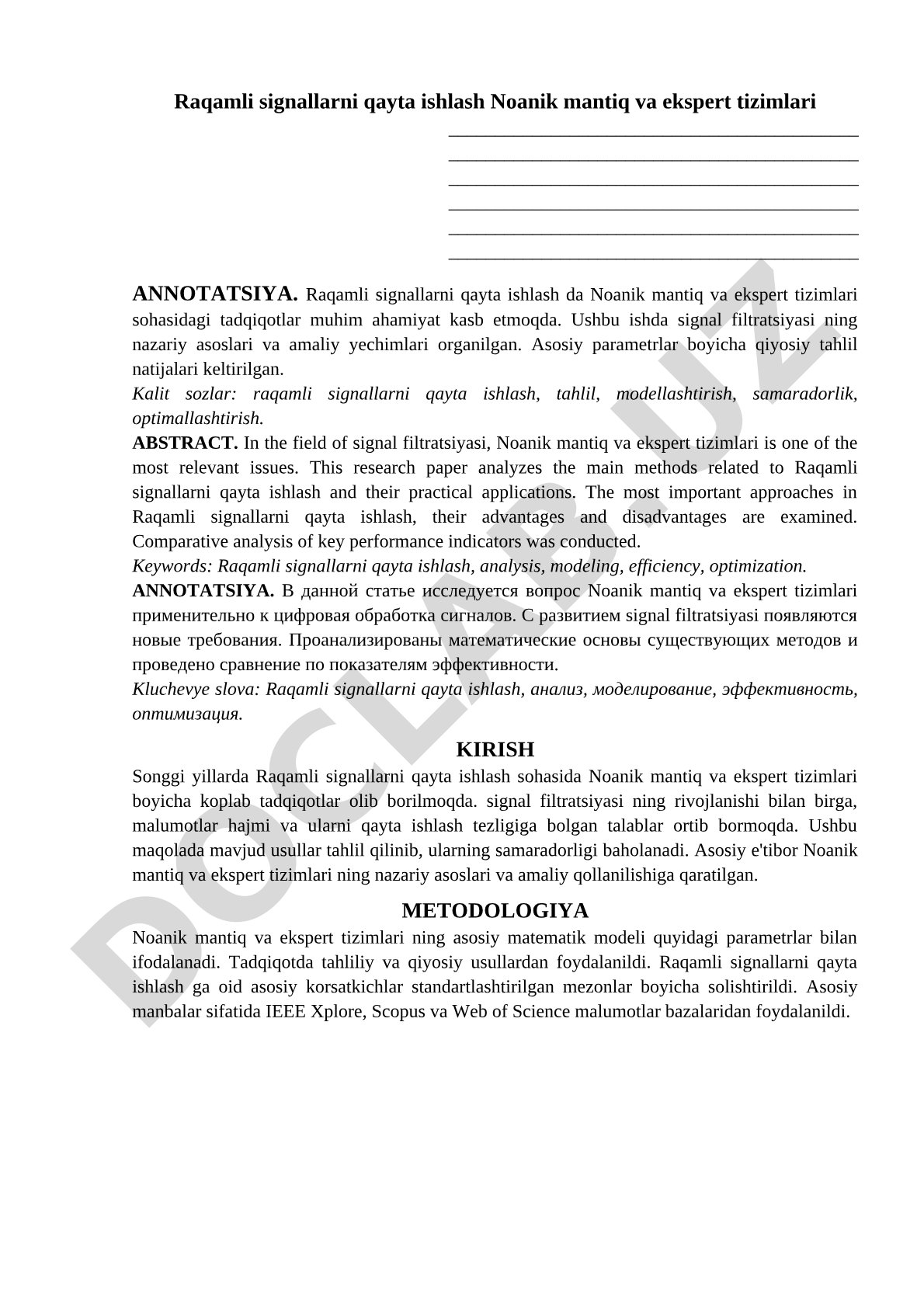 Raqamli signallarni qayta ishlash Noanik mantiq va ekspert tizimlari