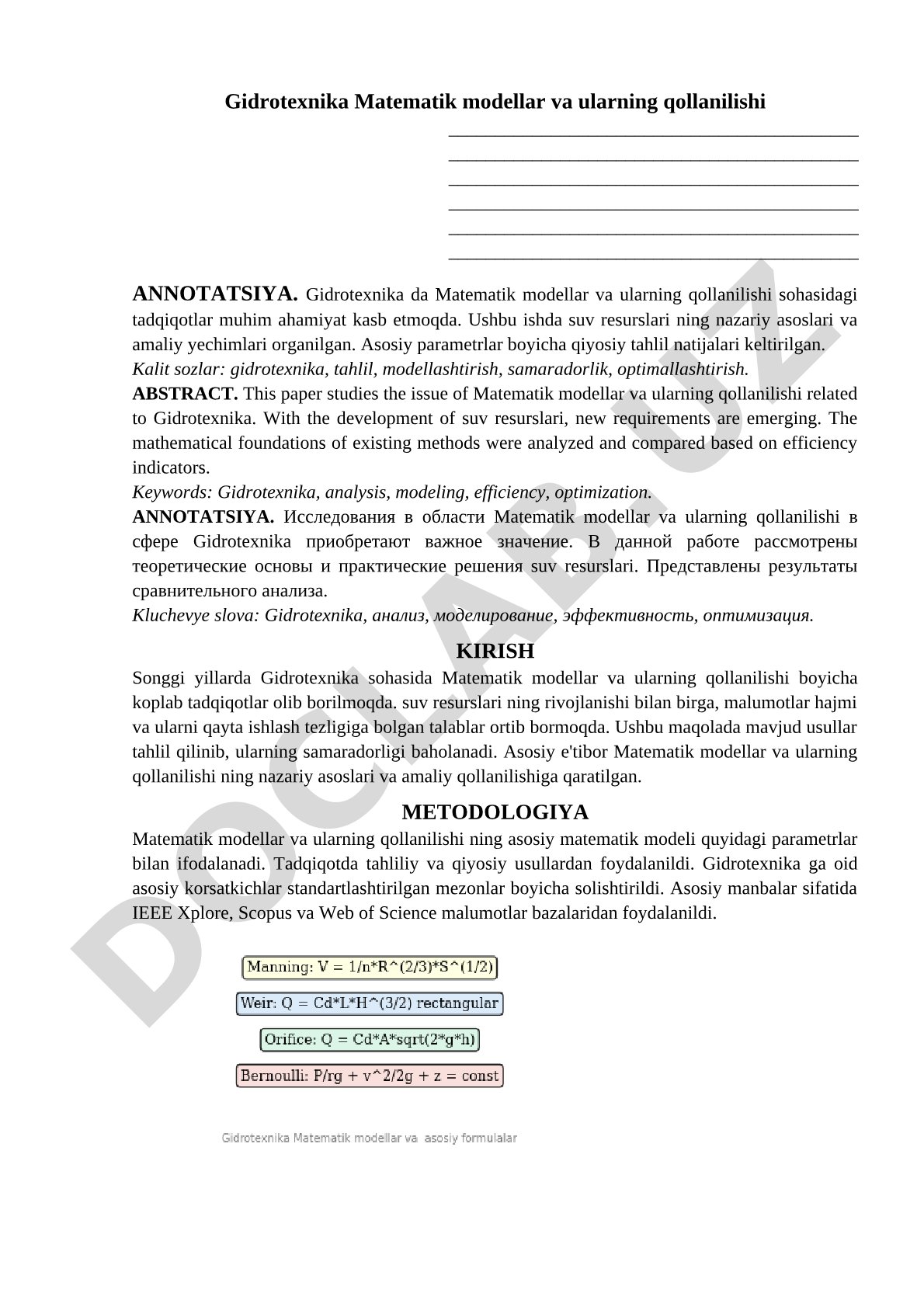 Gidrotexnika Matematik modellar va ularning qollanilishi