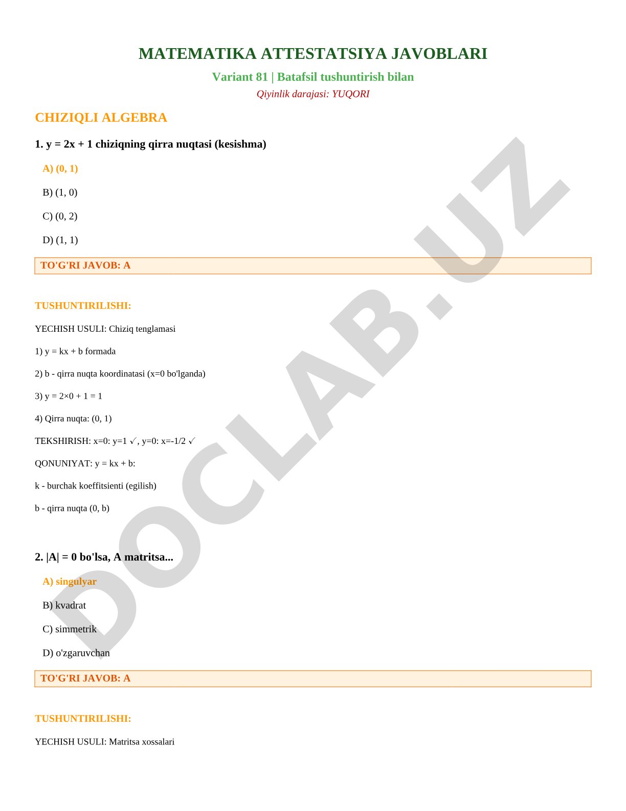 Matematika attestatsiya javoblari 81-variant