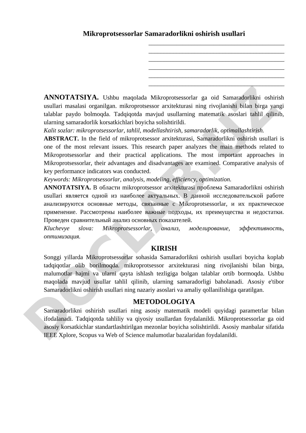 Mikroprotsessorlar samaradorligini oshirish usullari