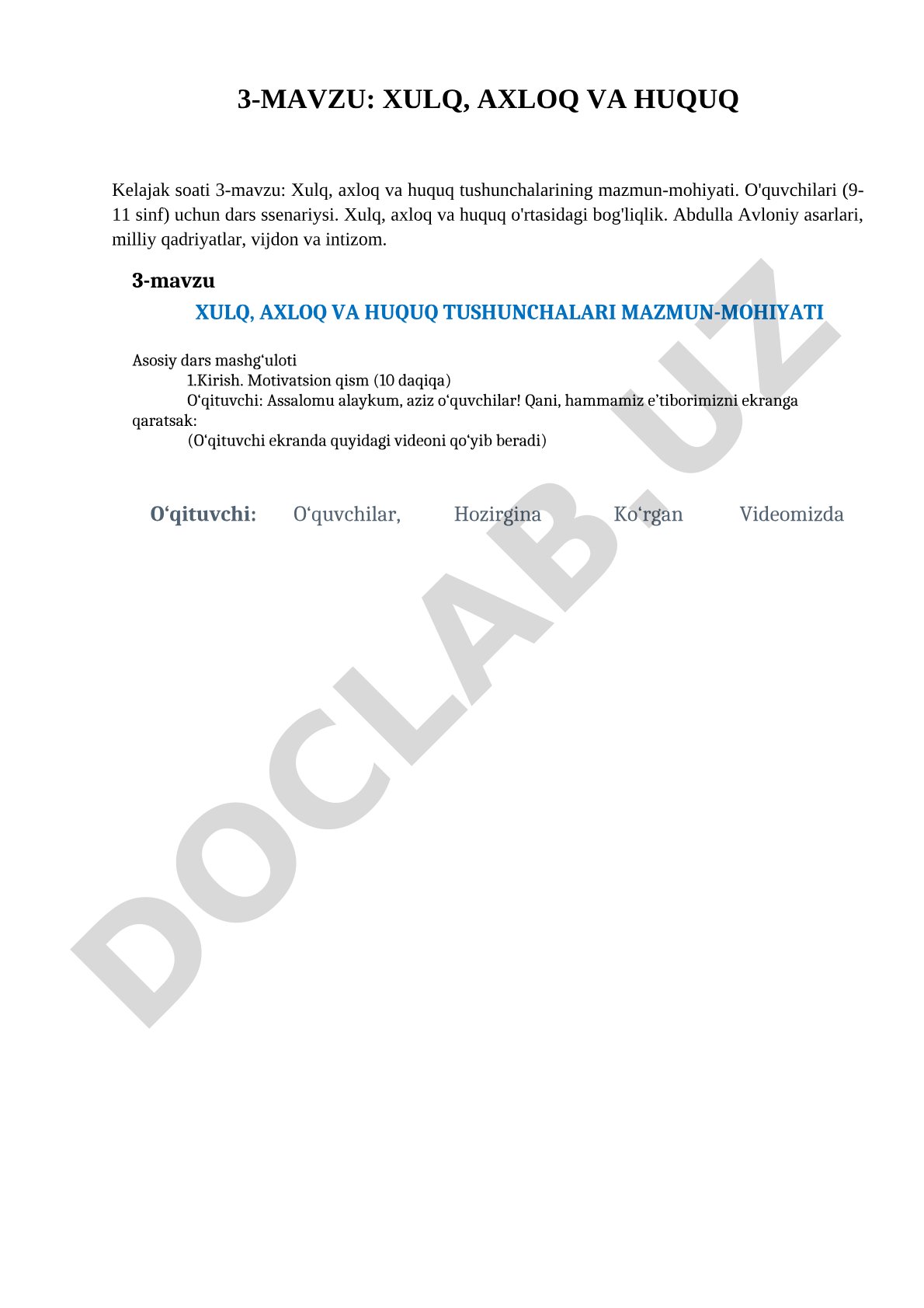 Xulq, axloq va huquq tushunchalarining mazmun-mohiyati