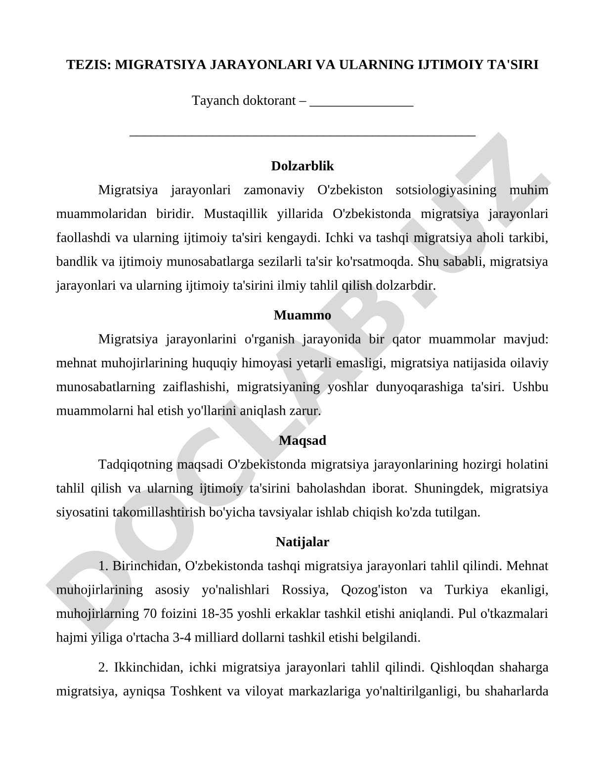 Migratsiya jarayonlari va ularning ijtimoiy ta'siri