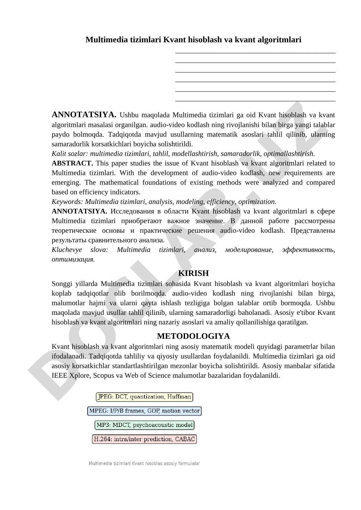 Multimedia tizimlari Kvant hisoblash va kvant algoritmlari