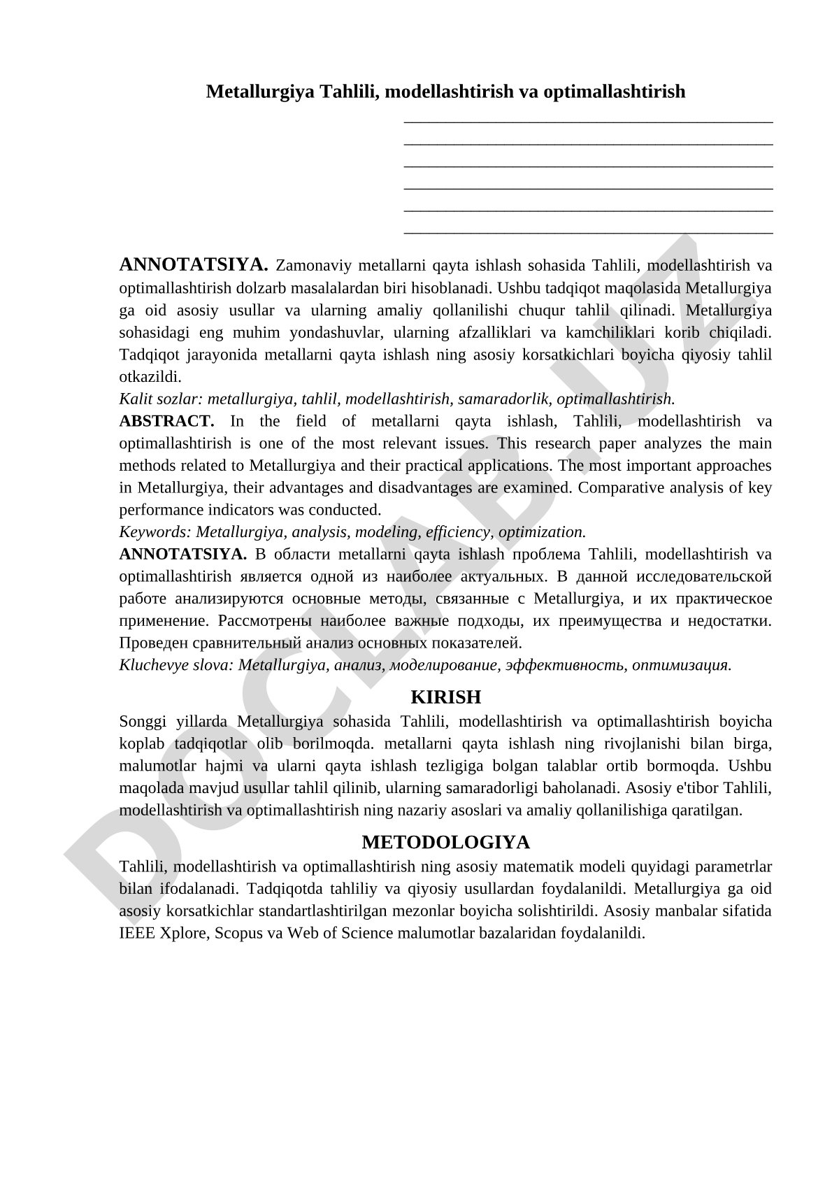 Metallurgiya tahlili, modellashtirish va optimallashtirish