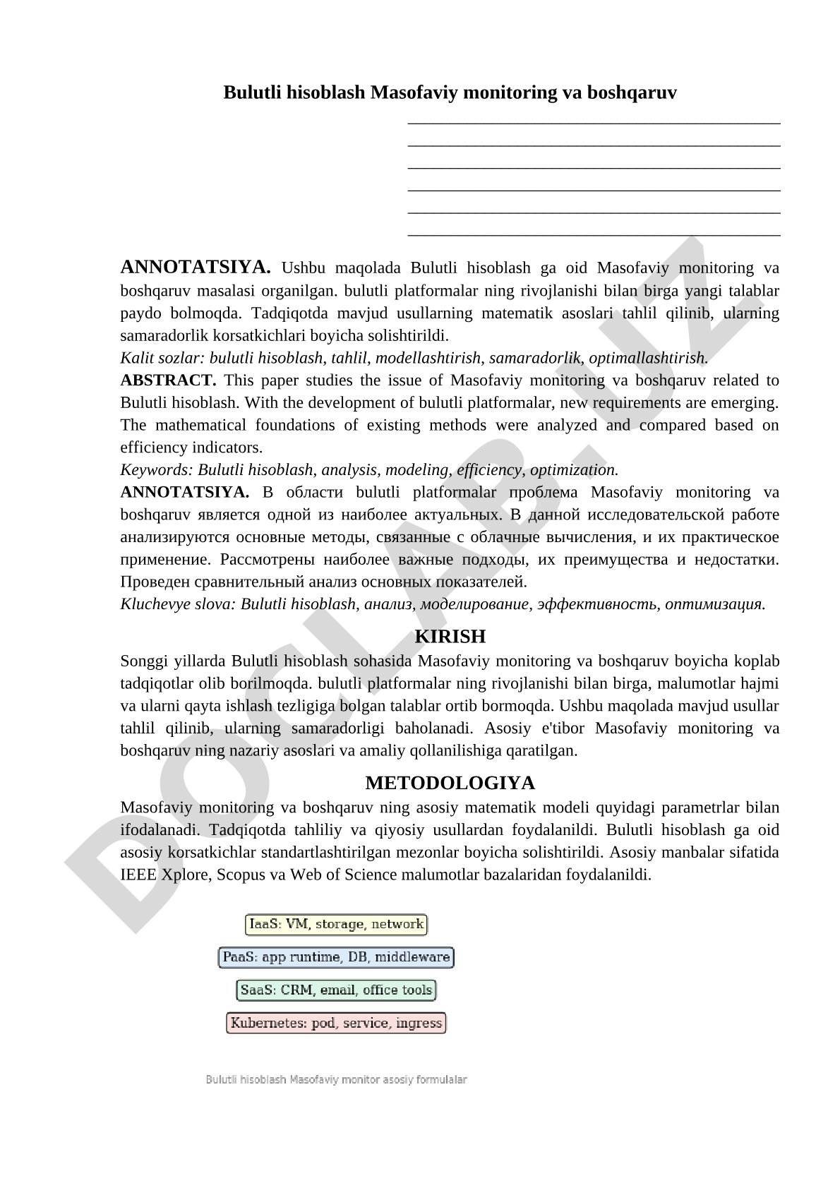 Bulutli hisoblash Masofaviy monitoring va boshqaruv