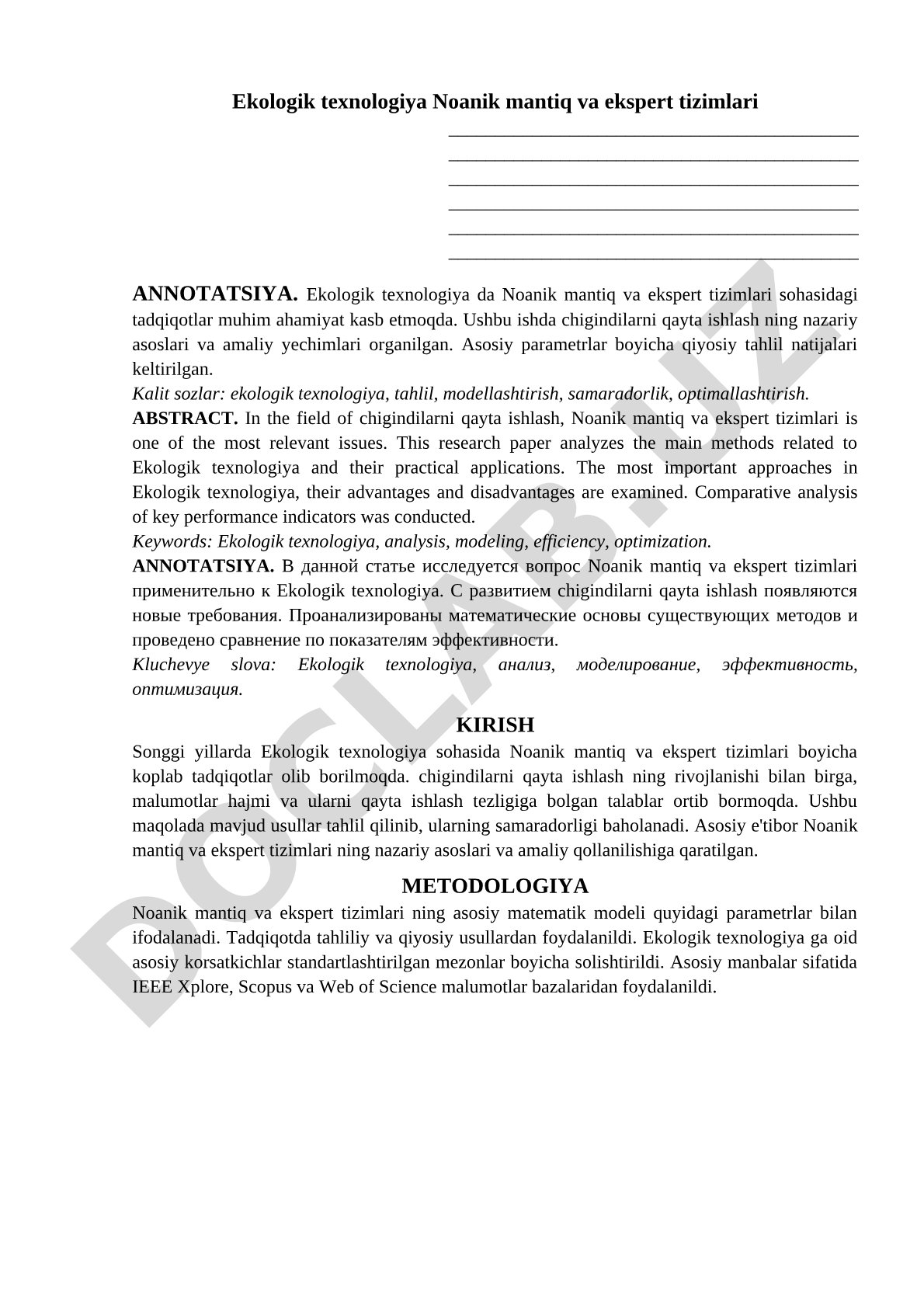 Ekologik texnologiya Noanik mantiq va ekspert tizimlari