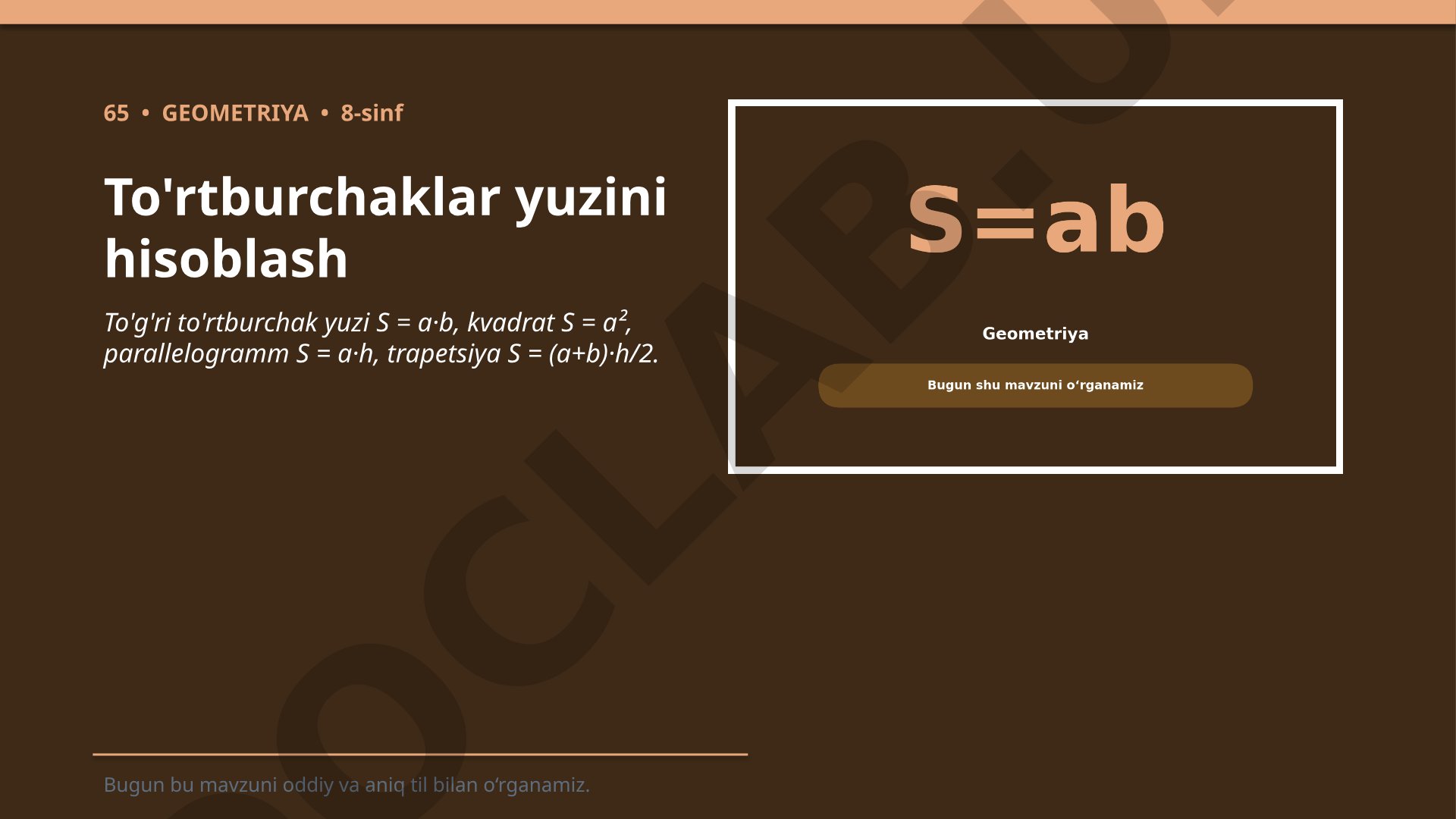 To'rtburchaklar yuzini hisoblash