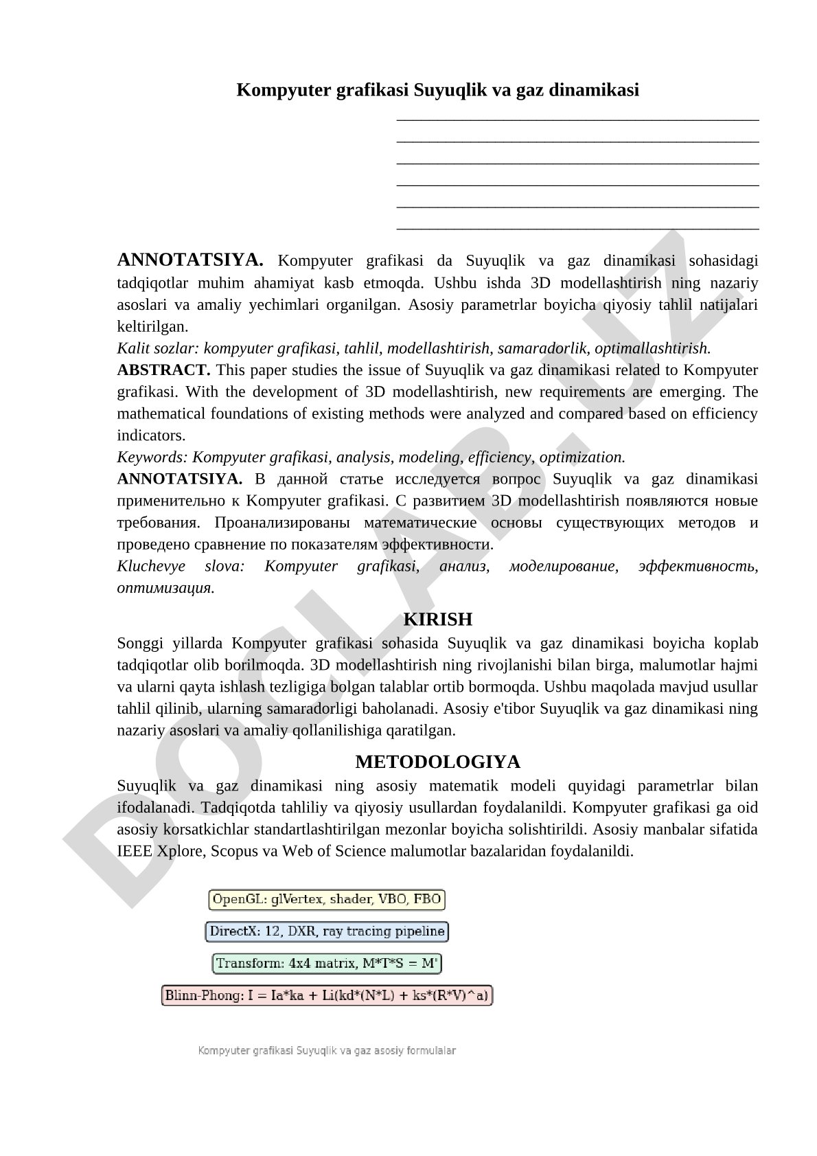 Kompyuter grafikasida suyuqlik va gaz dinamikasini 3D modellashtirish