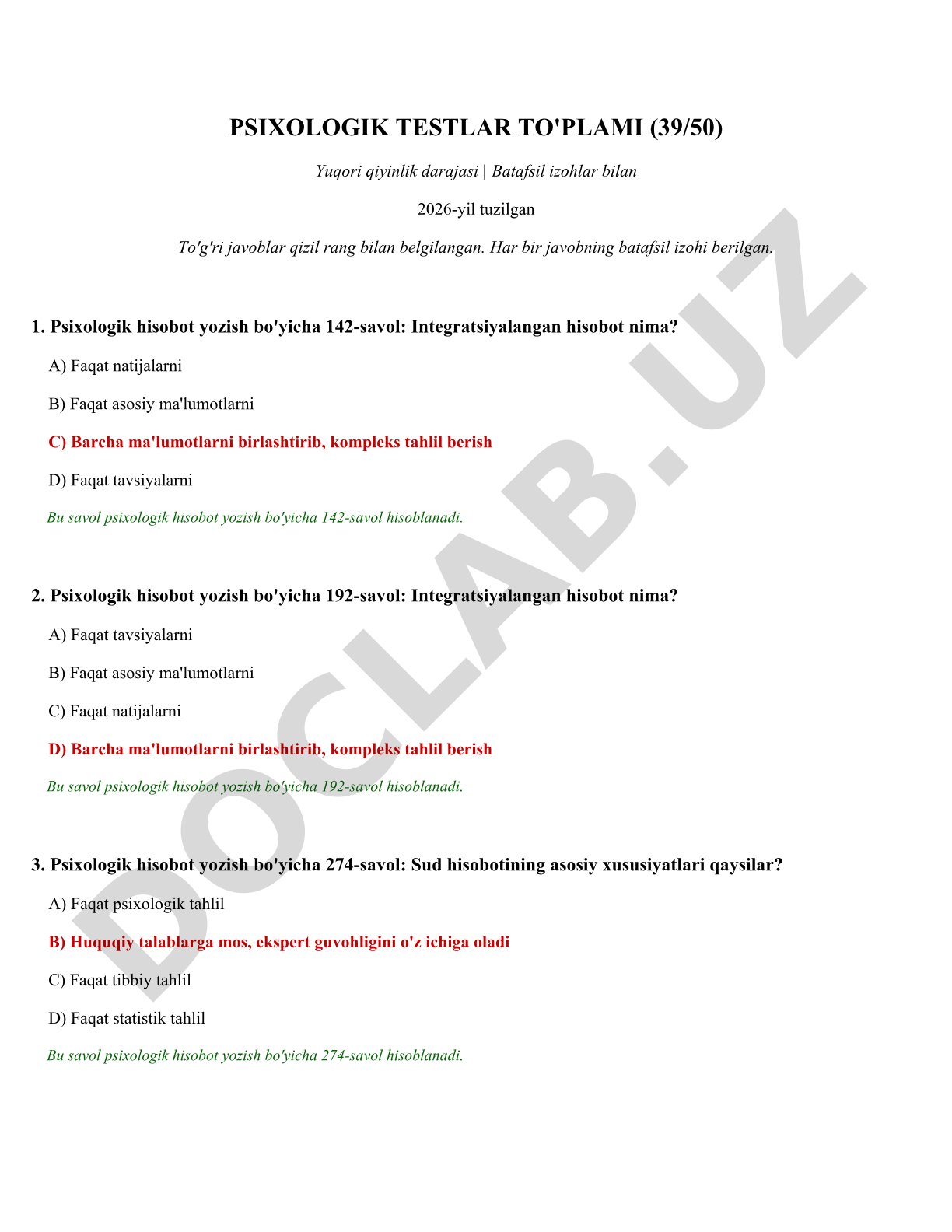 Psixologik testlar to'plami (39/50)
