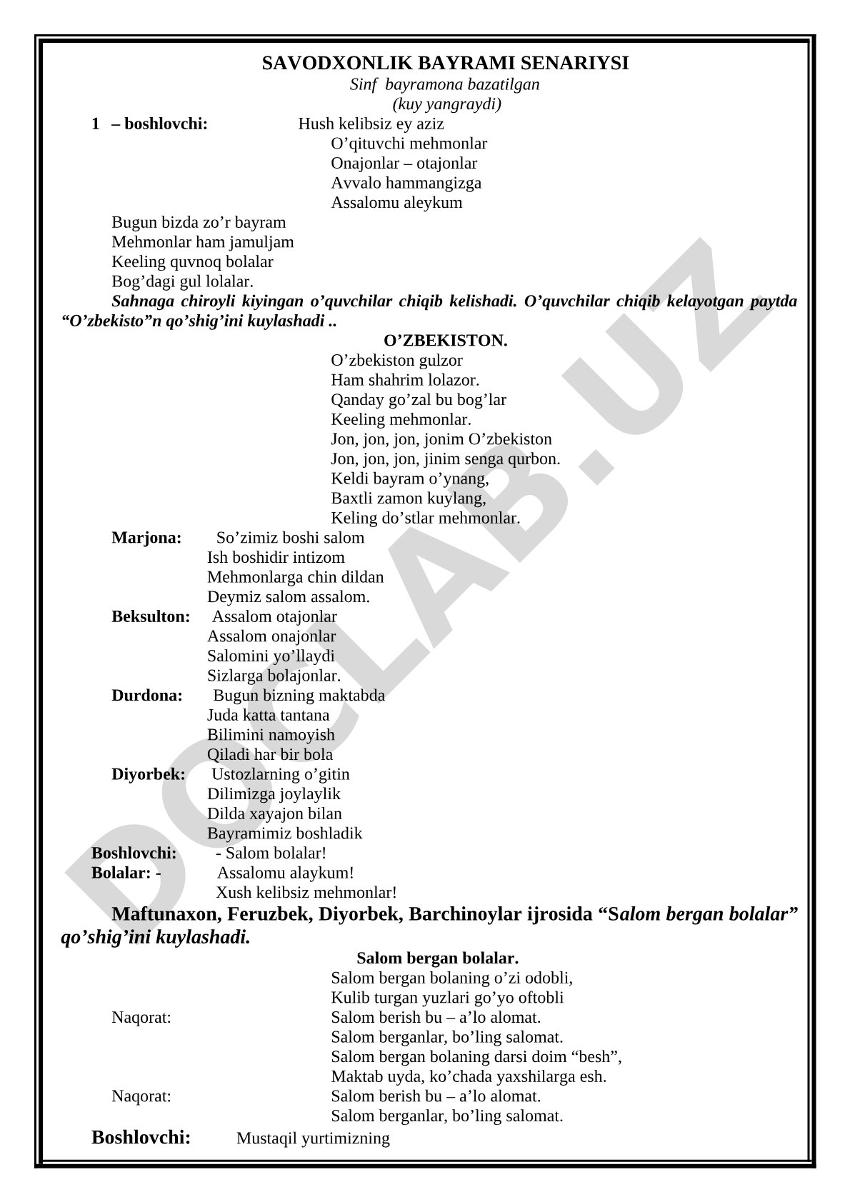 Savodxonlik bayrami senariysi