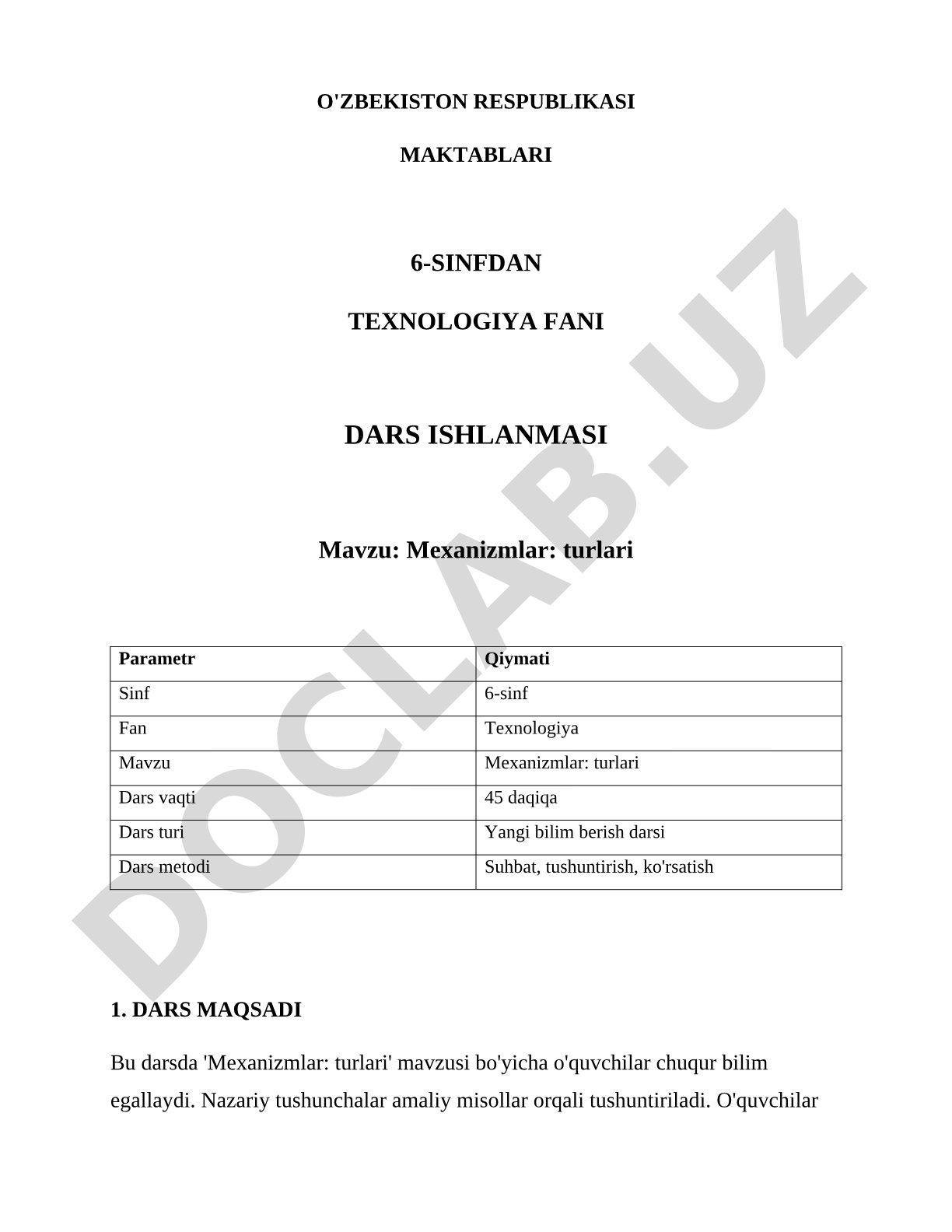 Mexanizmlar: turlari
