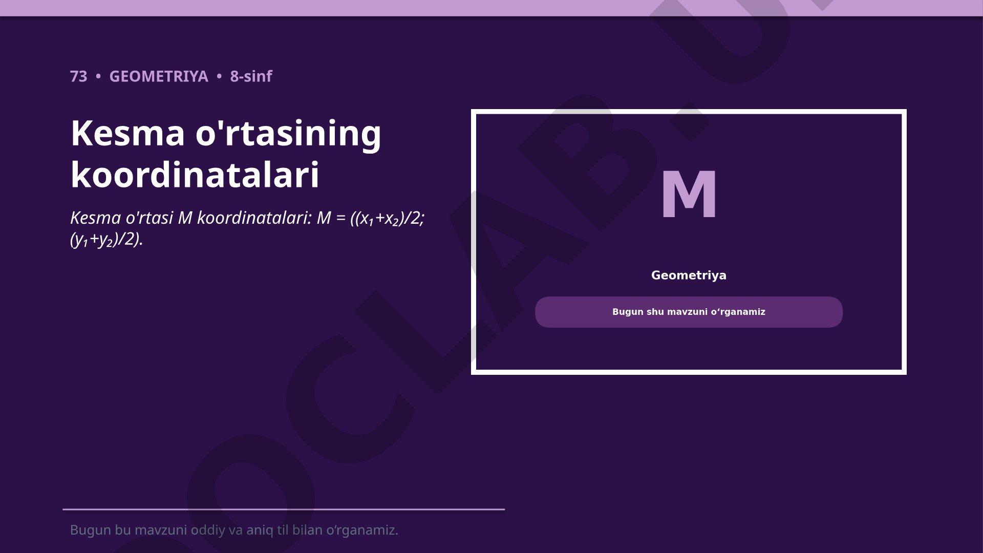 Kesma o'rtasining koordinatalari