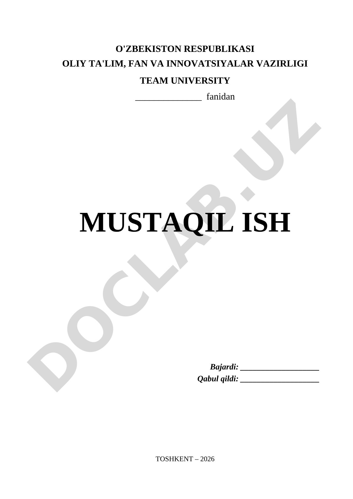 TEAM University mustaqil ish namunasi