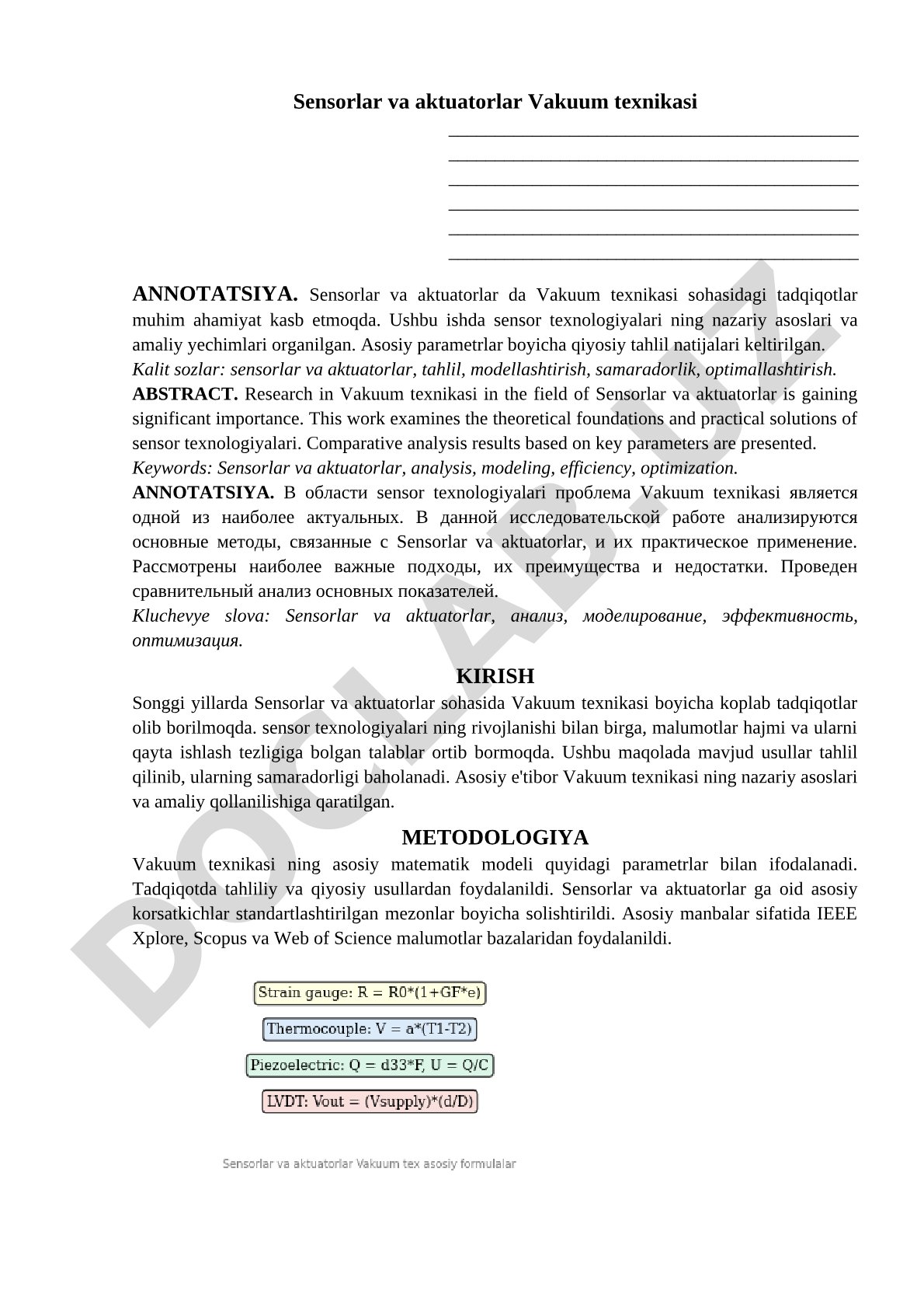 Sensorlar va aktuatorlar Vakuum texnikasi