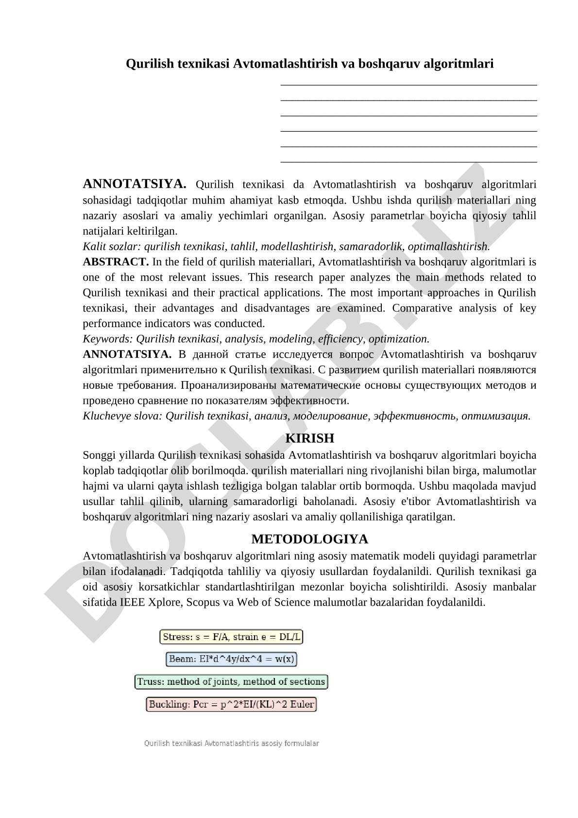 Qurilish texnikasi Avtomatlashtirish va boshqaruv algoritmlari