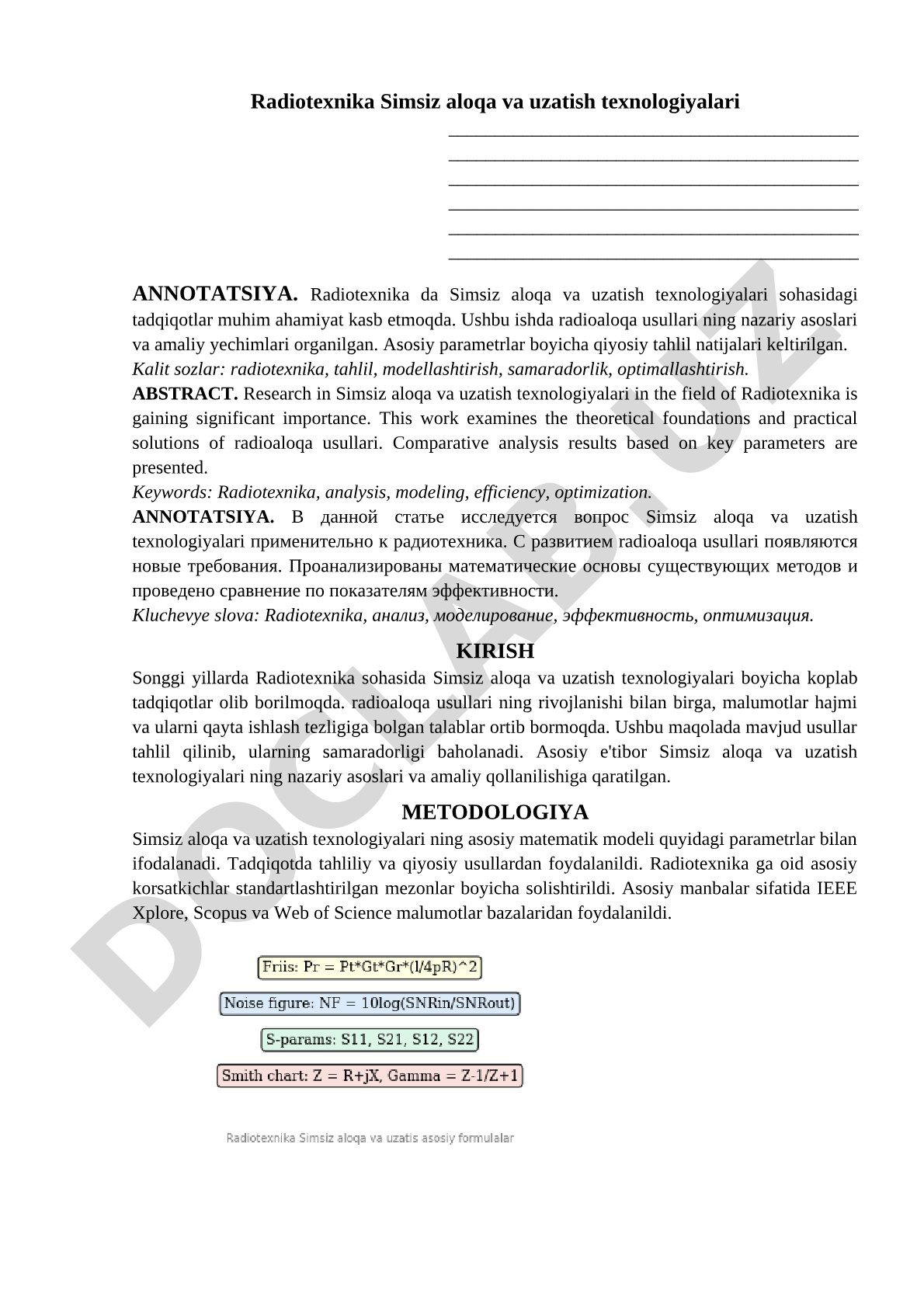 Radiotexnika Simsiz aloqa va uzatish texnologiyalari