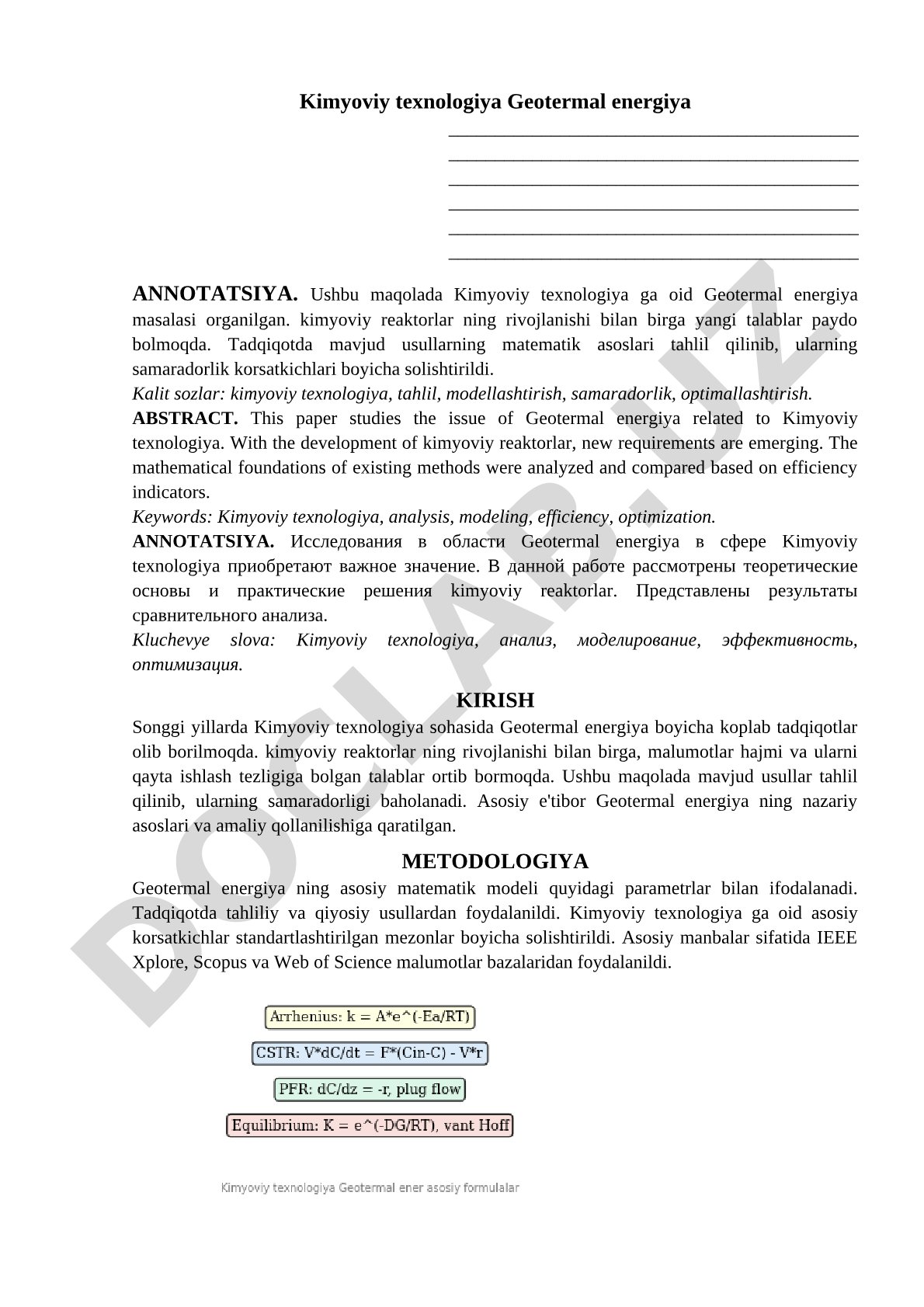 Kimyoviy texnologiya Geotermal energiya