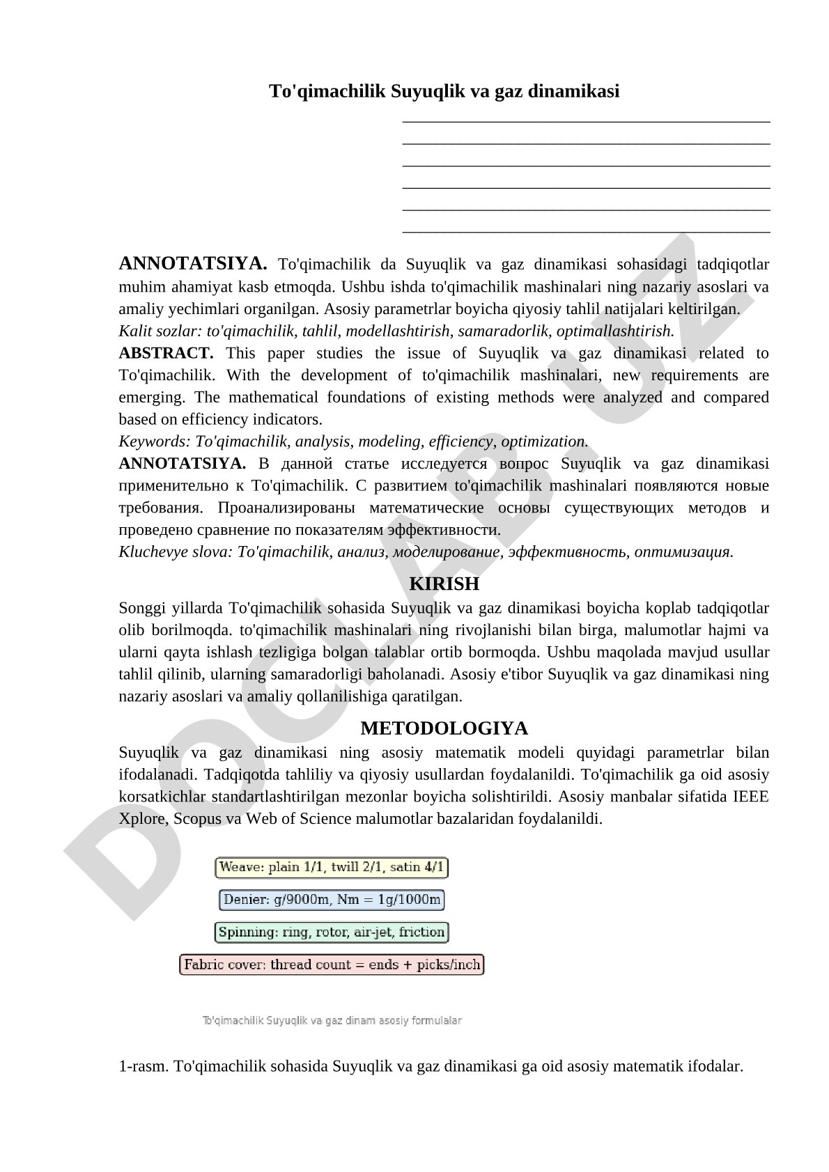 To'qimachilikda suyuqlik va gaz dinamikasi tadqiqi