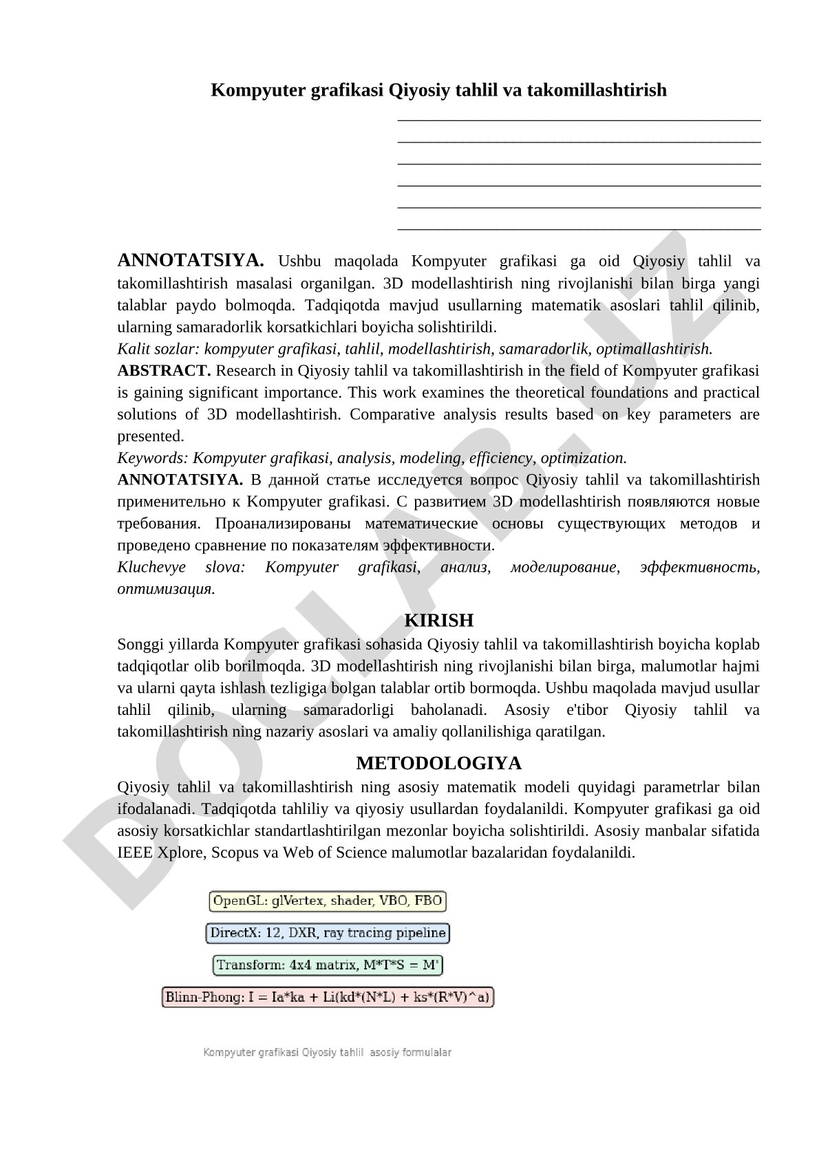 Kompyuter grafikasi Qiyosiy tahlil va takomillashtirish