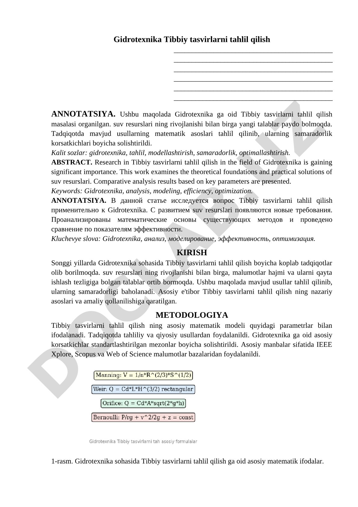 Gidrotexnika sohasida tibbiy tasvirlarni tahlil qilish
