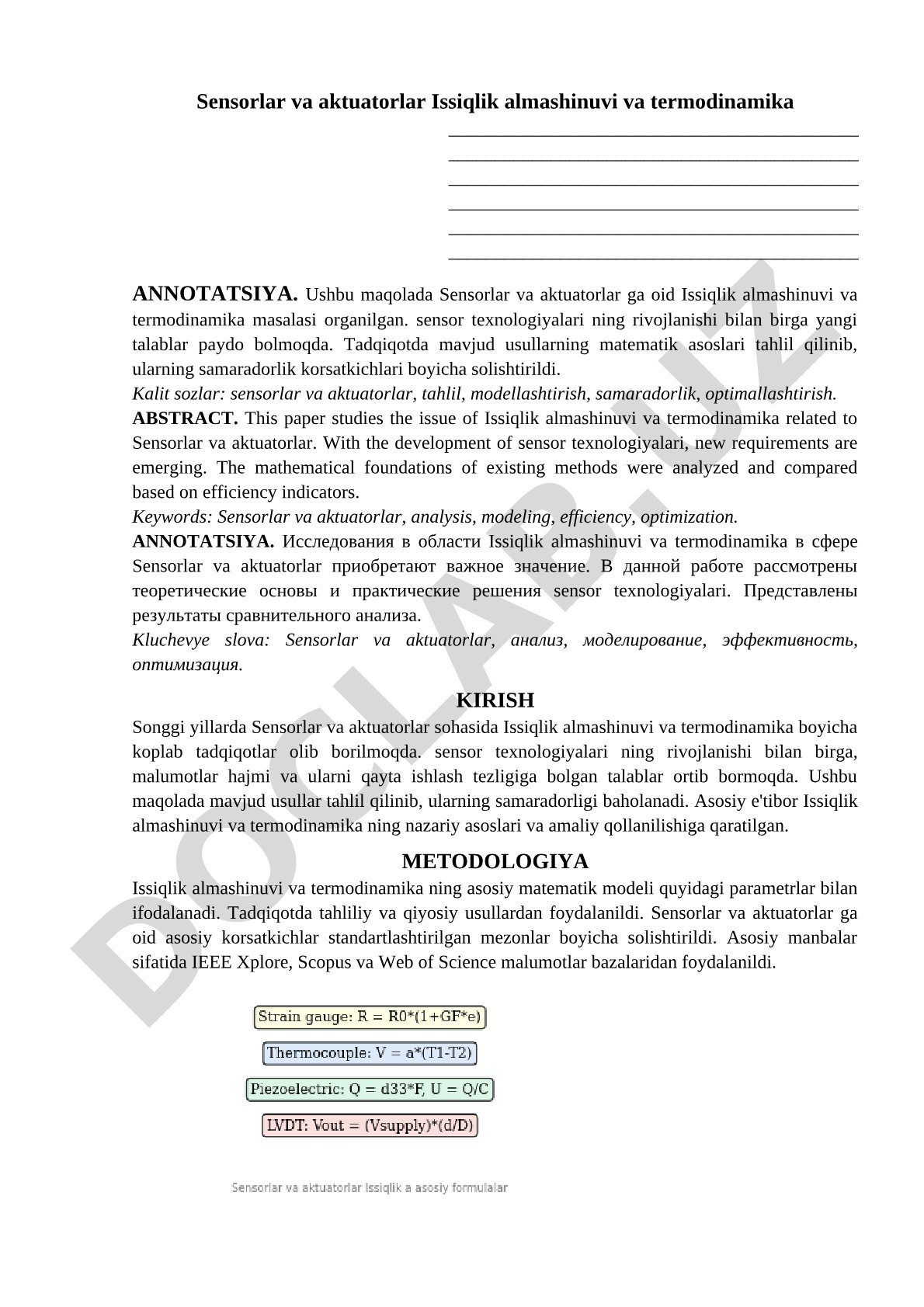 Sensorlar va aktuatorlar Issiqlik almashinuvi va termodinamika
