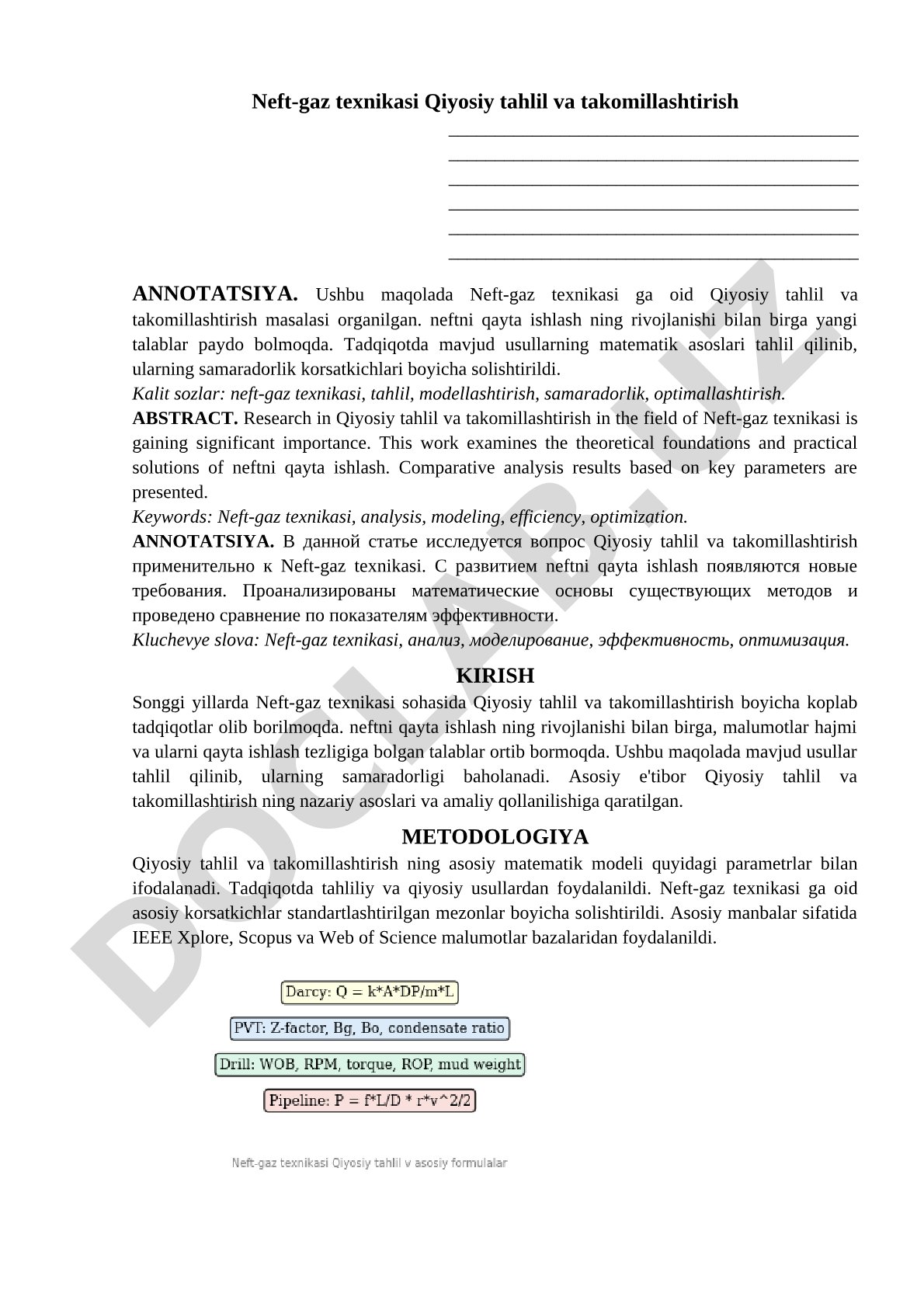 Neft-gaz texnikasi Qiyosiy tahlil va takomillashtirish