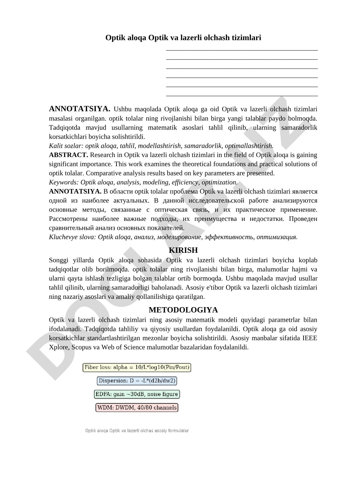 Optik aloqa va lazerli o‘lchash tizimlari