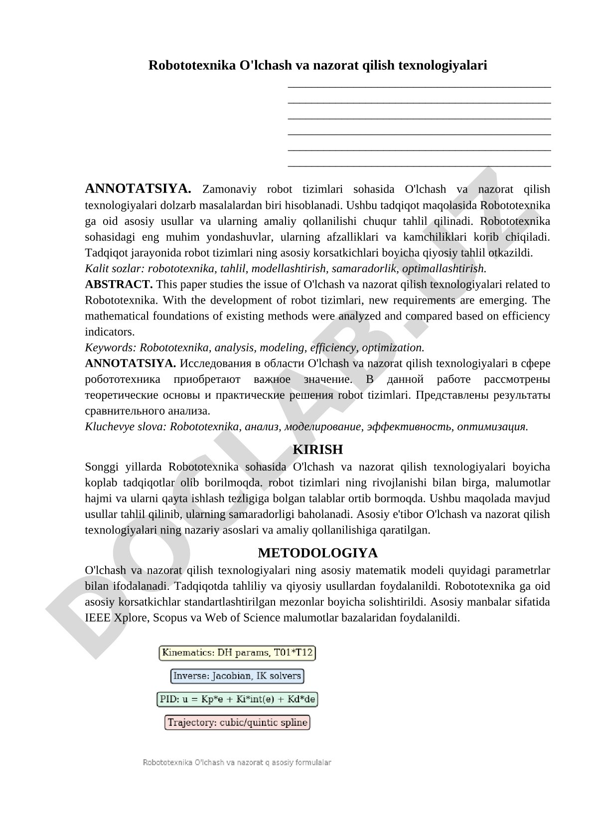 Robototexnika O'lchash va nazorat qilish texnologiyalari