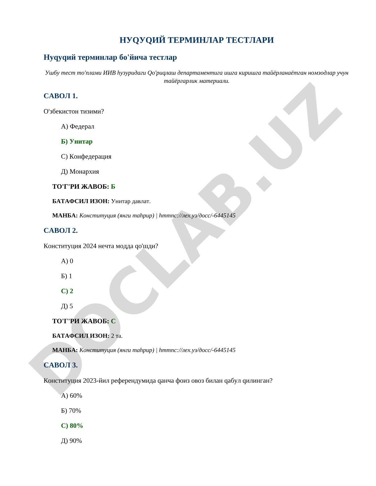 Huquqiy terminlar testlari