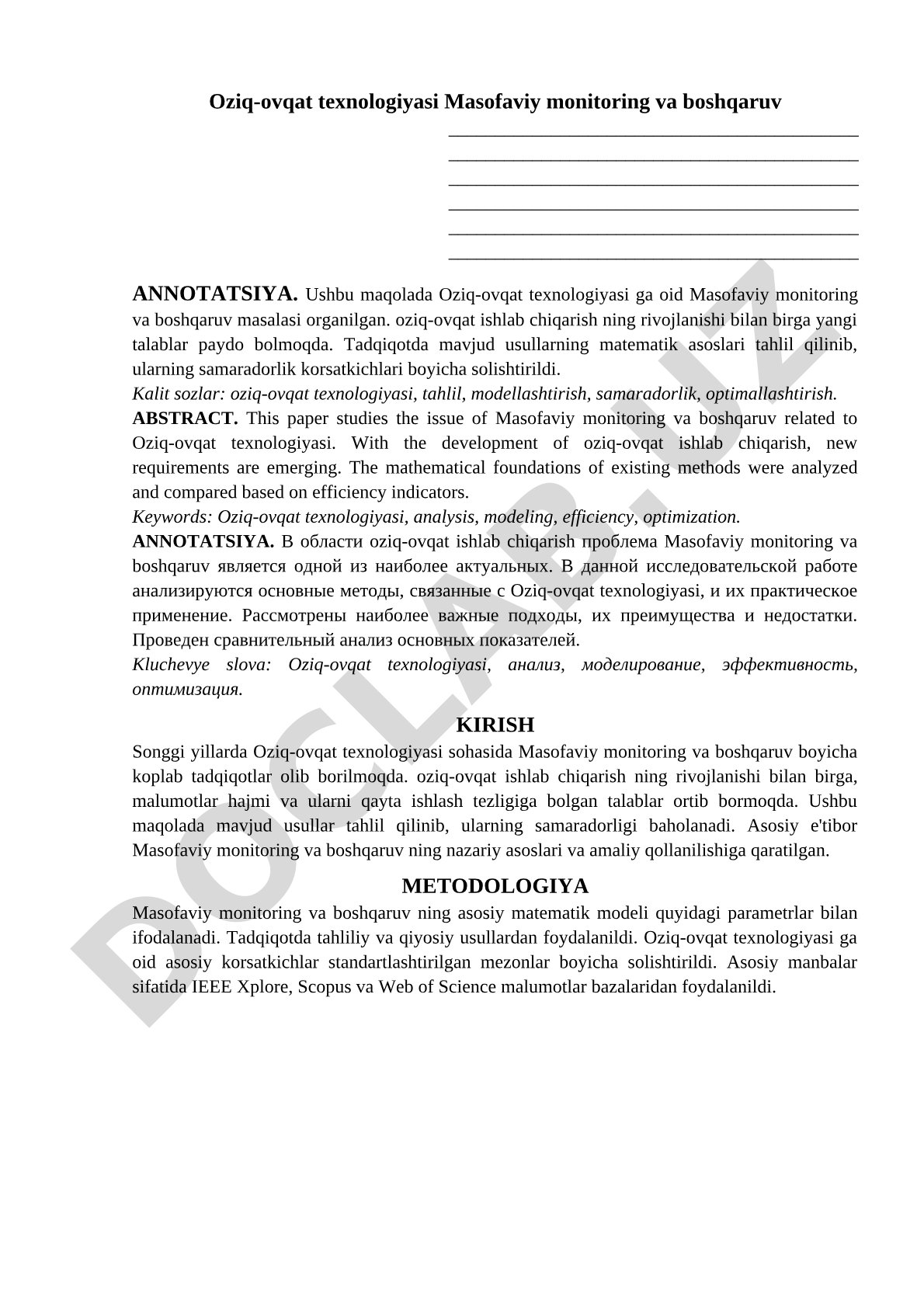 Oziq-ovqat texnologiyasi Masofaviy monitoring va boshqaruv