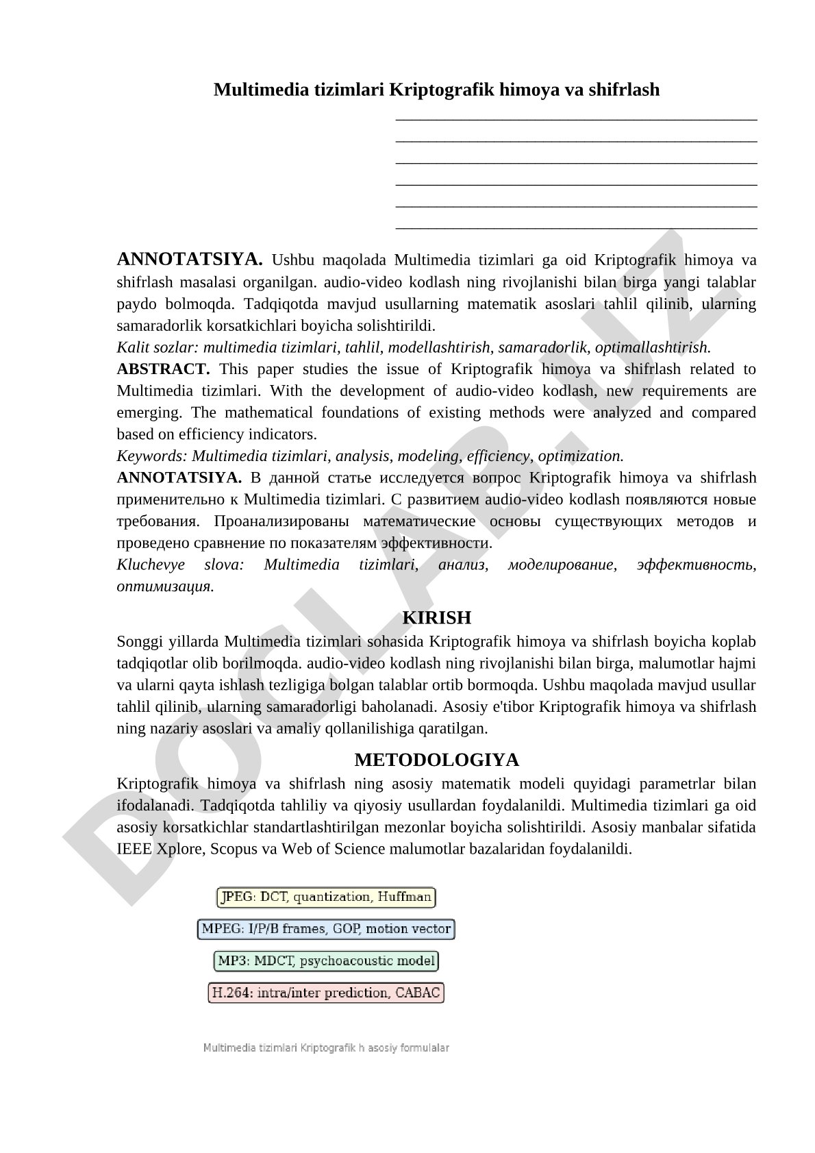 Multimedia tizimlari Kriptografik himoya va shifrlash