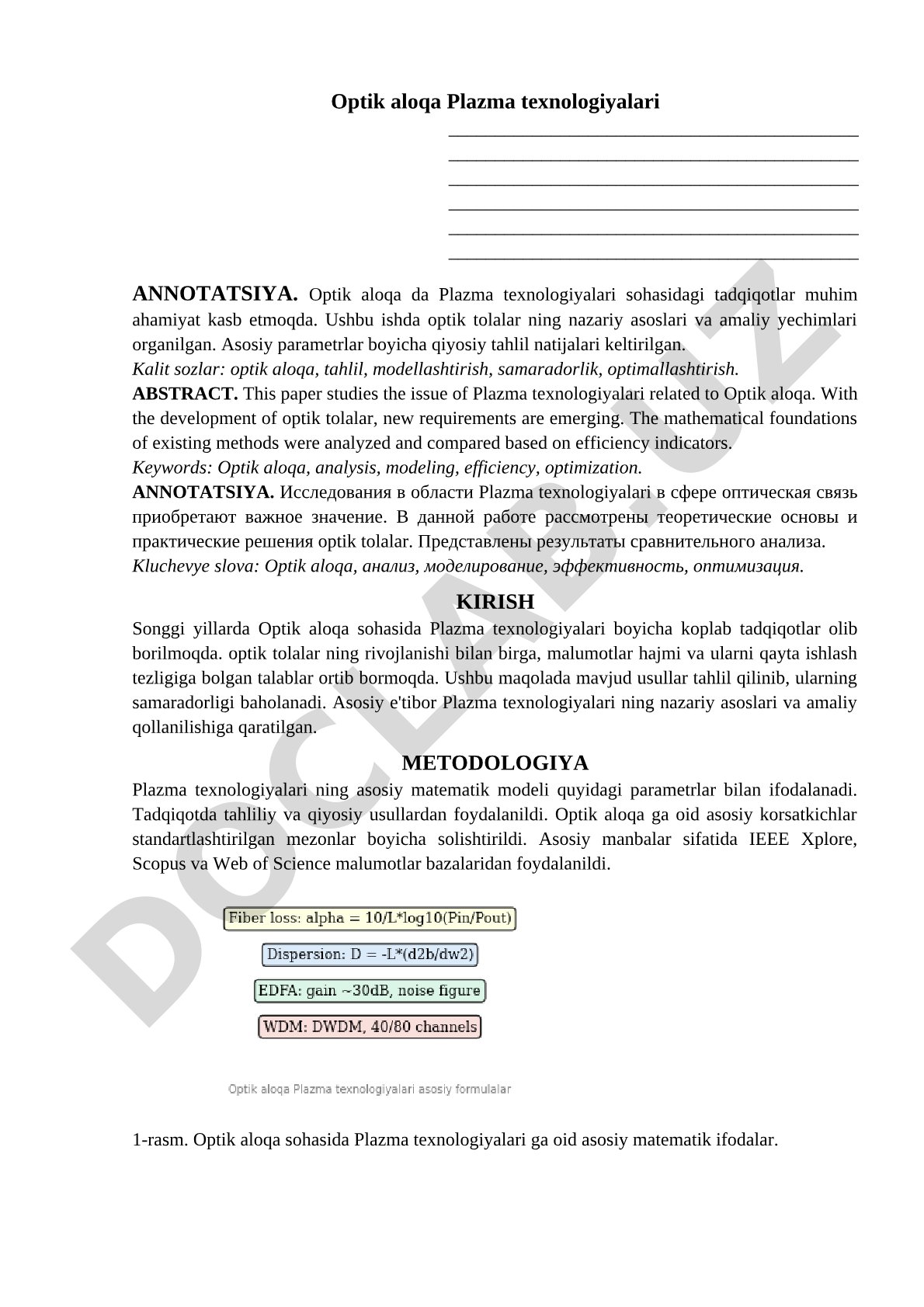 Optik aloqa Plazma texnologiyalari