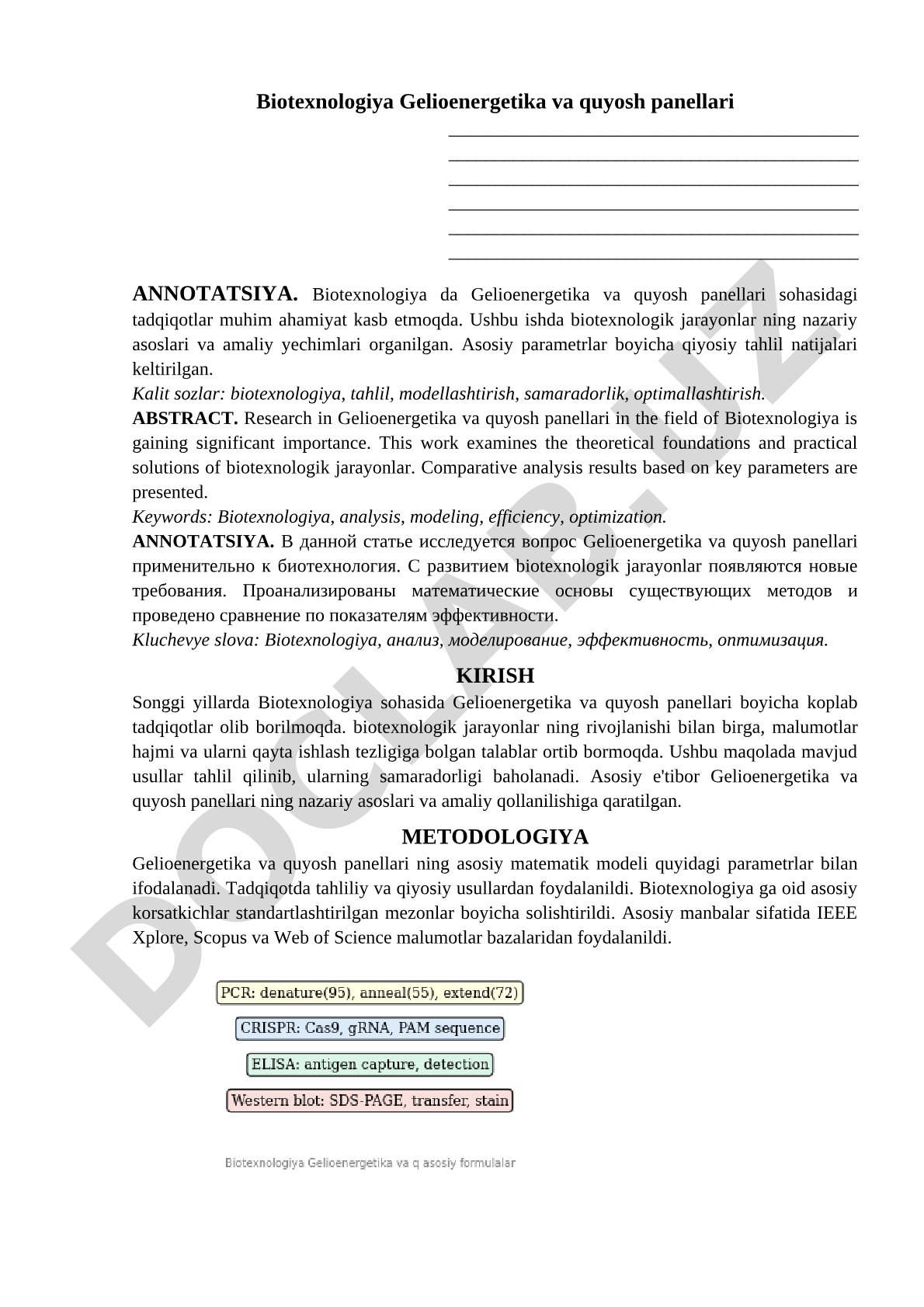 Biotexnologiya Gelioenergetika va quyosh panellari