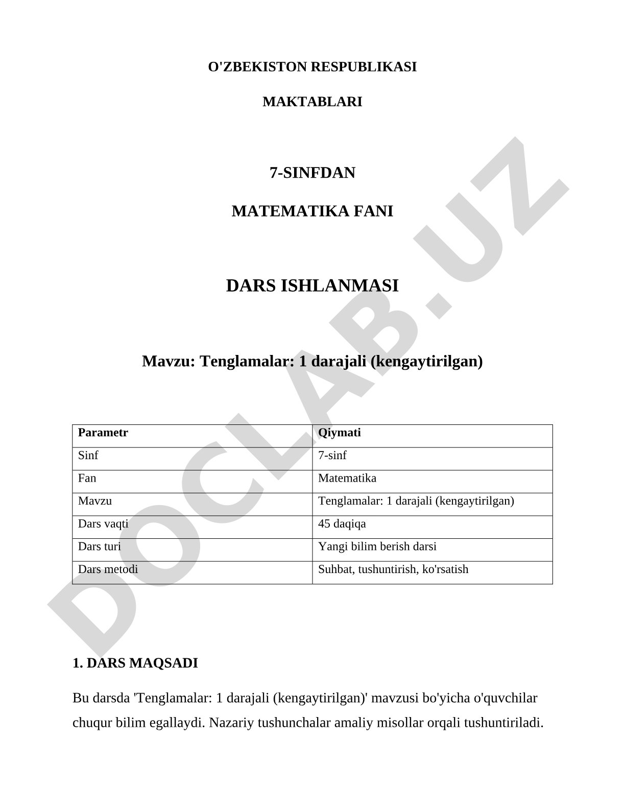 Tenglamalar: 1 darajali (kengaytirilgan)