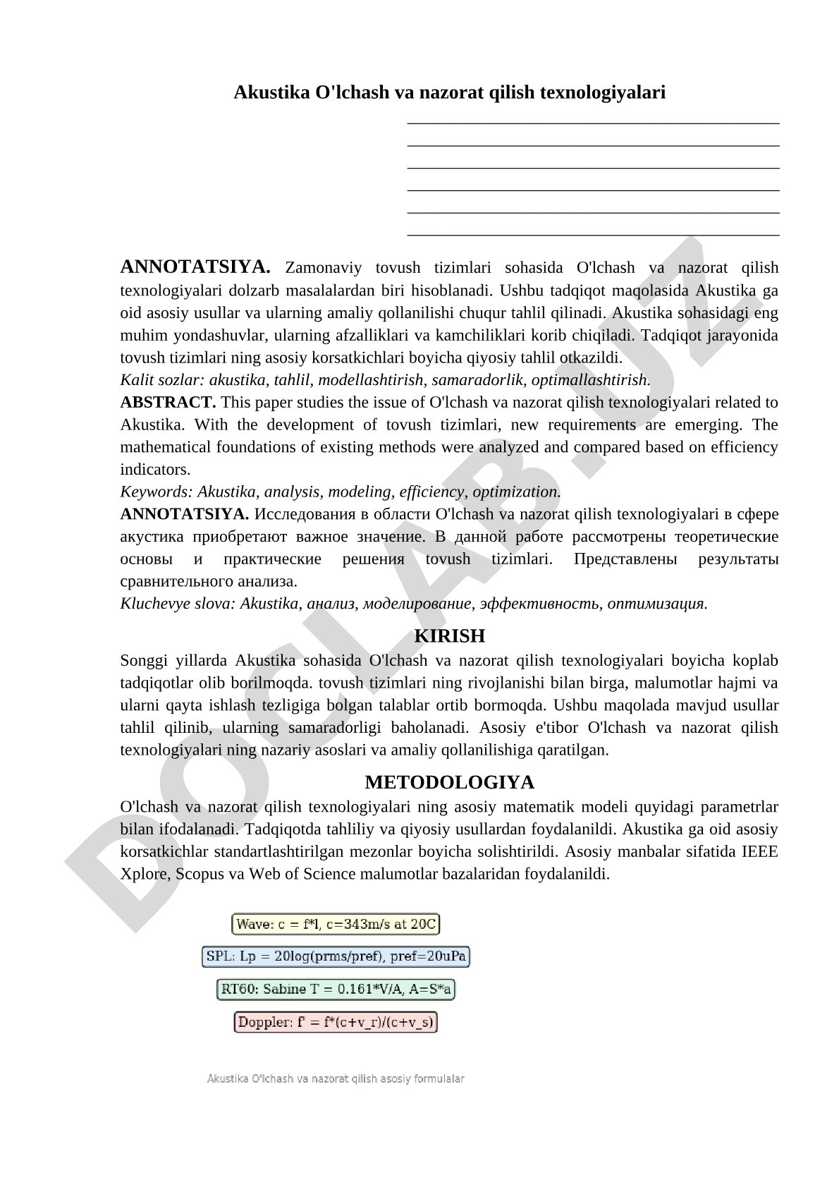 Akustika O'lchash va nazorat qilish texnologiyalari