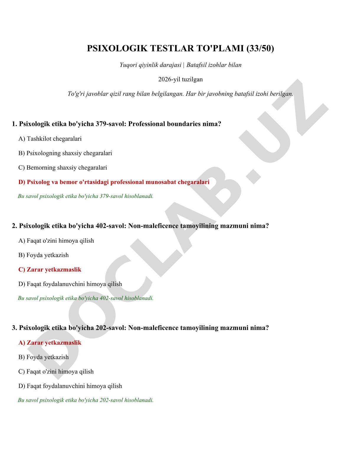 Psixologik testlar to'plami (33/50)