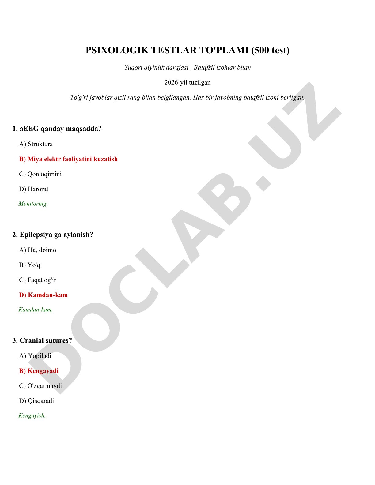 Psixologik testlar to'plami (500 test)
