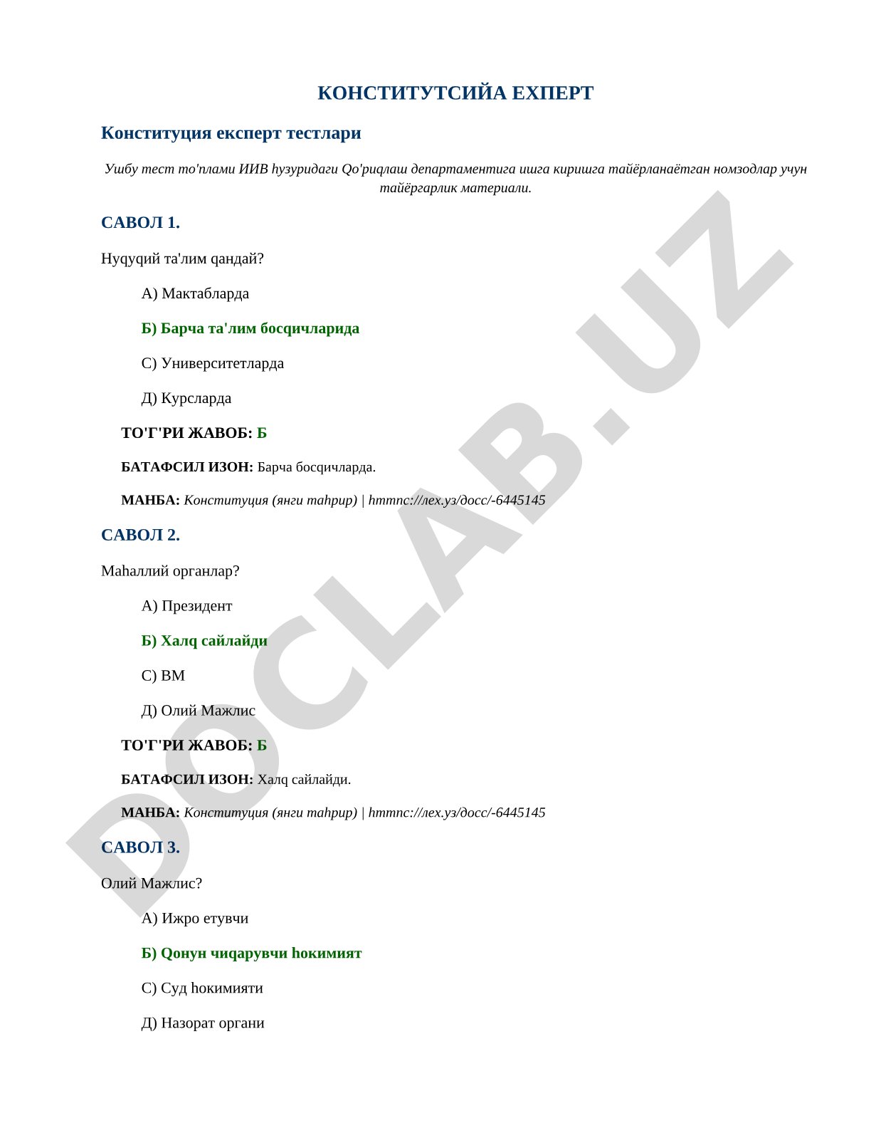 Konstitutsiya ekspert testlari