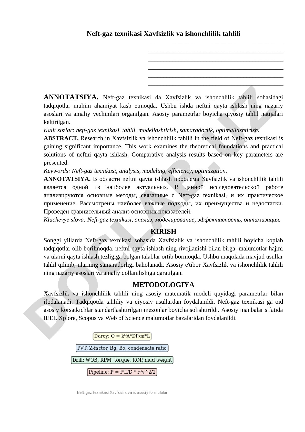 Neft-gaz texnikasi xavfsizlik va ishonchlilik tahlili