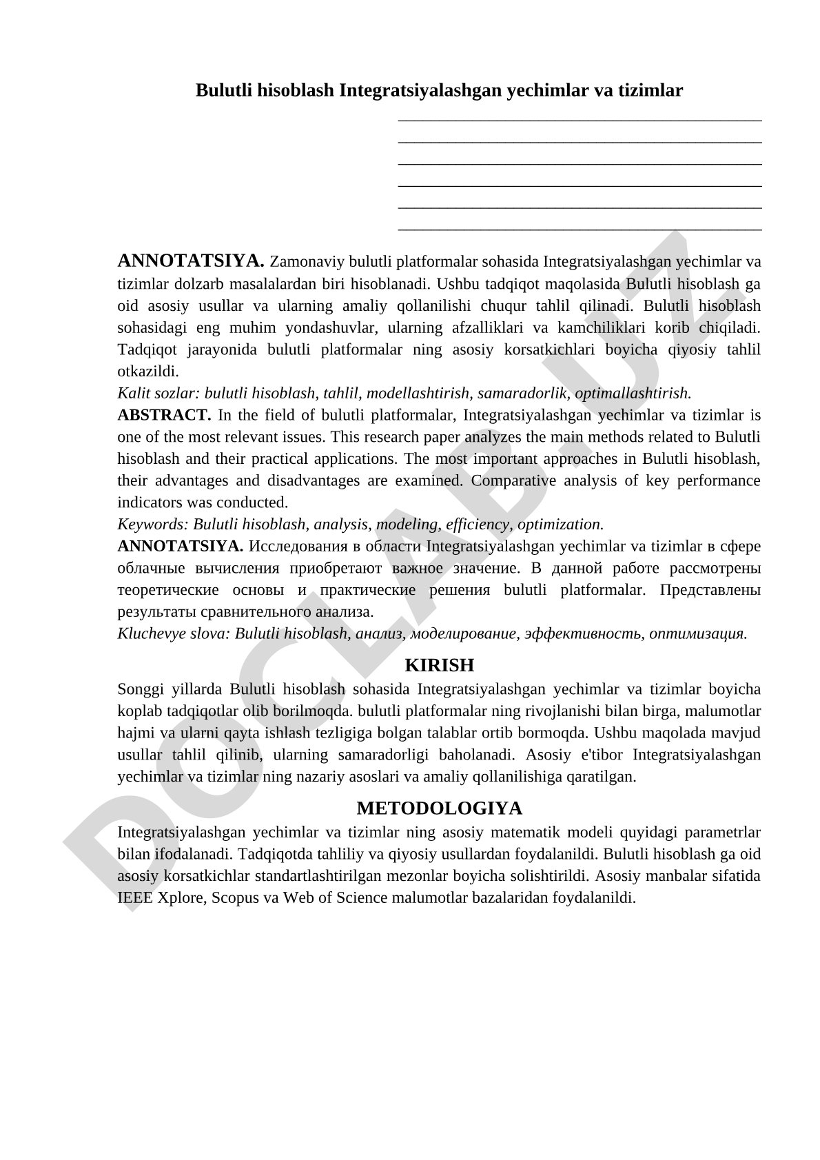 Bulutli hisoblash: Integratsiyalashgan yechimlar va tizimlar