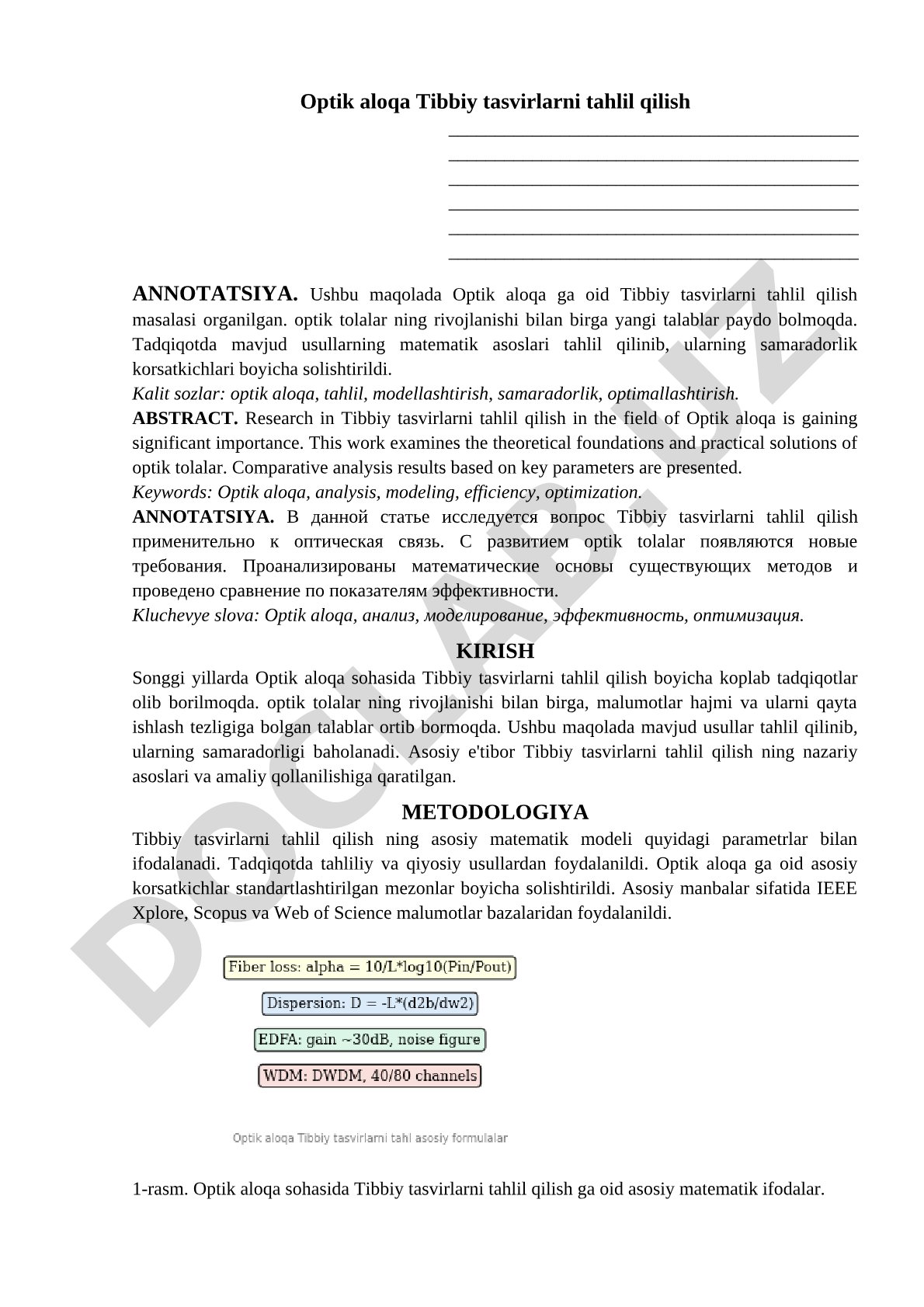 Optik aloqa Tibbiy tasvirlarni tahlil qilish