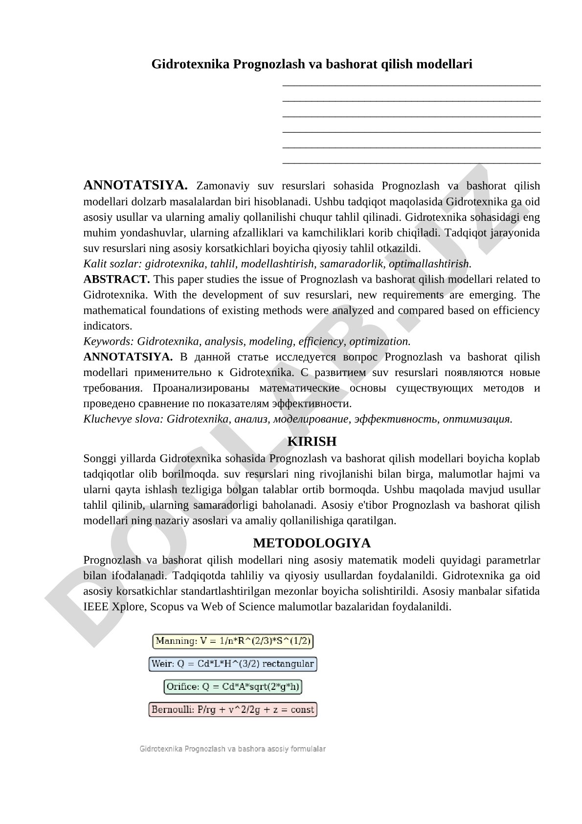 Gidrotexnika prognozlash va bashorat qilish modellari
