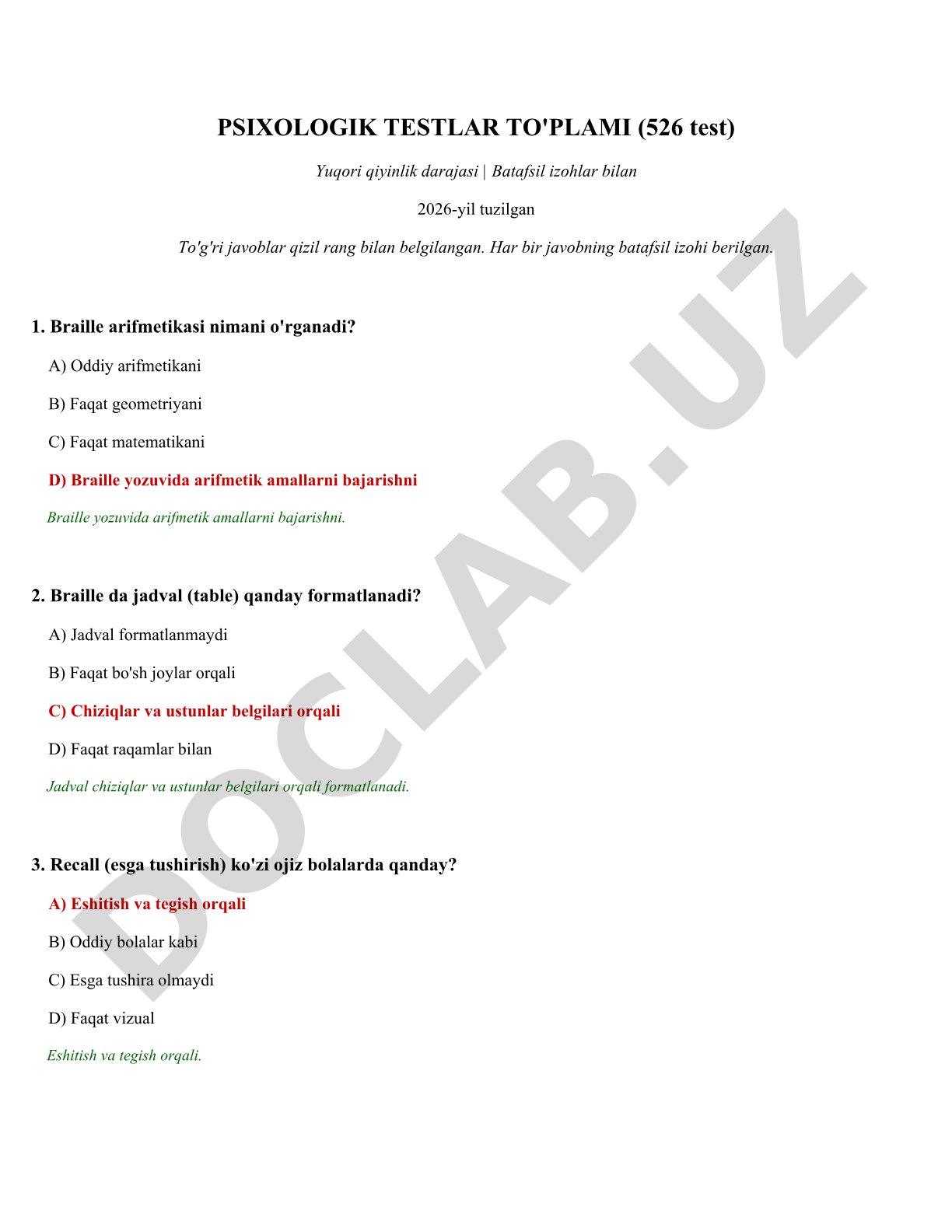 Psixologik testlar to'plami (526 test)