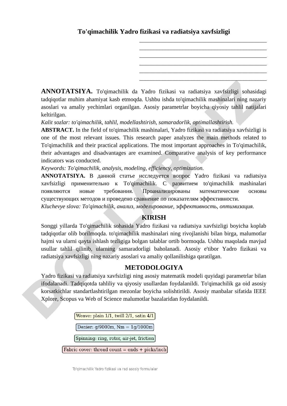To'qimachilik Yadro fizikasi va radiatsiya xavfsizligi